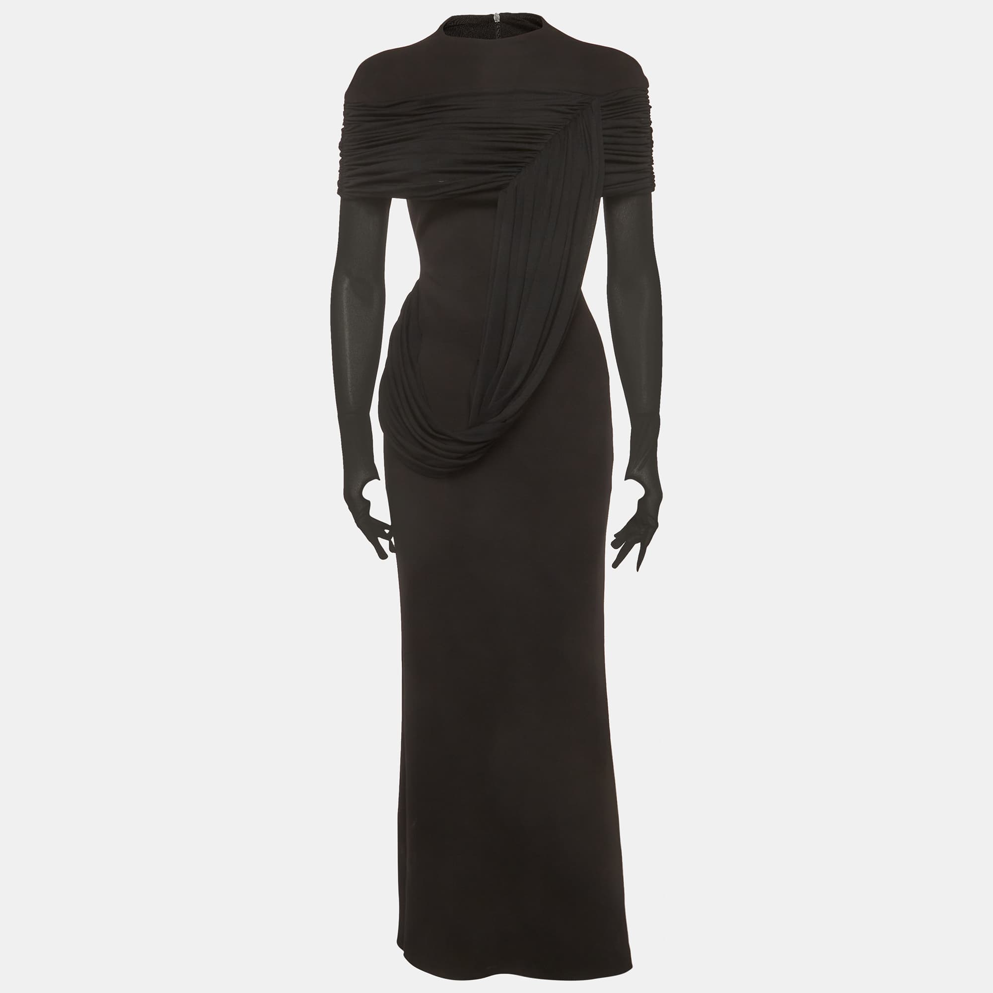CHATS by C.DAM Black Jersey Draped Maxi Dress S