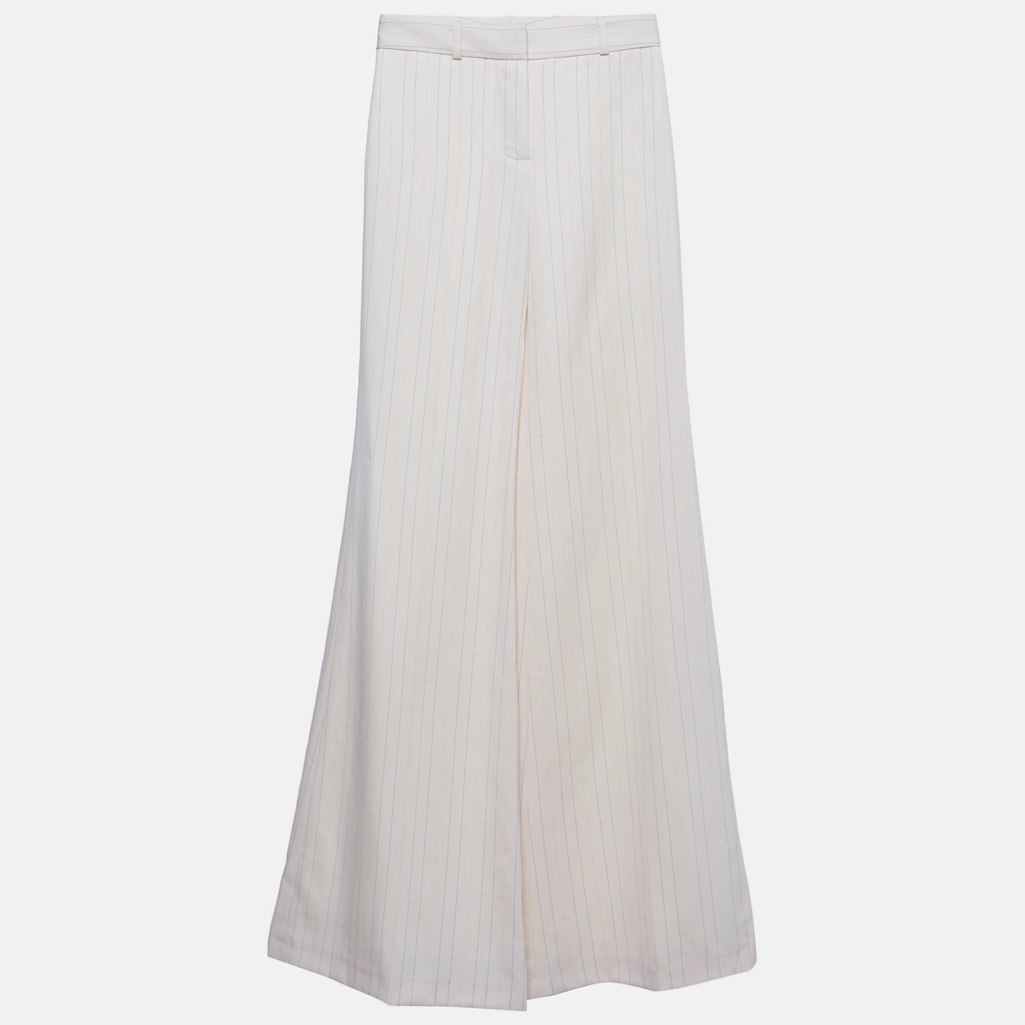 Chloe Cream Striped Twill Wide Leg Trousers S