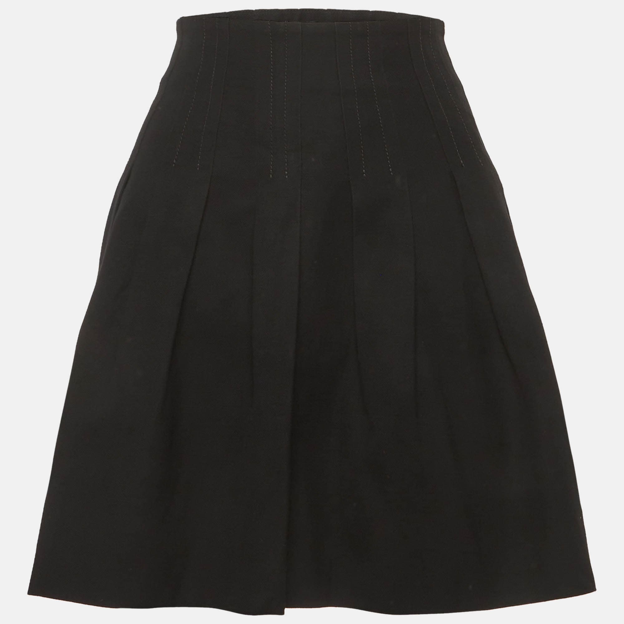 Chloé Black Gabardine Flared Zip Up Mini Skirt S