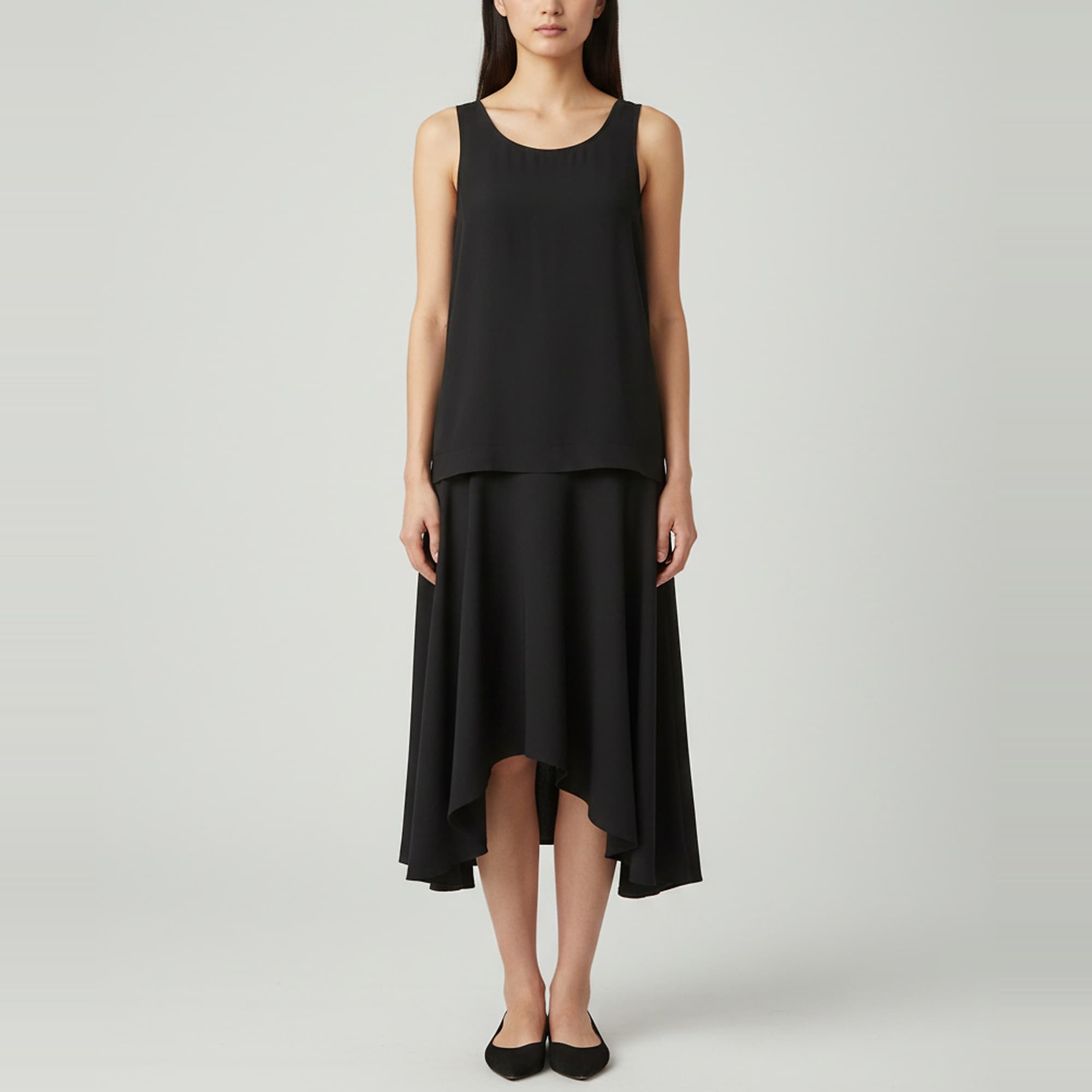 Chloé Black Crepe Sleeveless Flared Midi Dress L