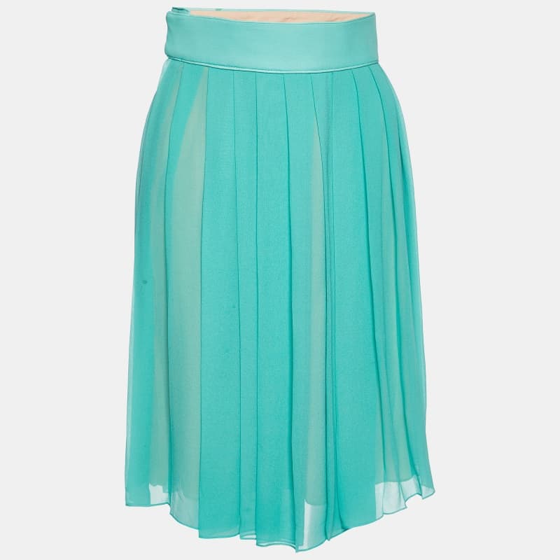 Chloe Cyan Blue Silk Pleated Midi Skirt M