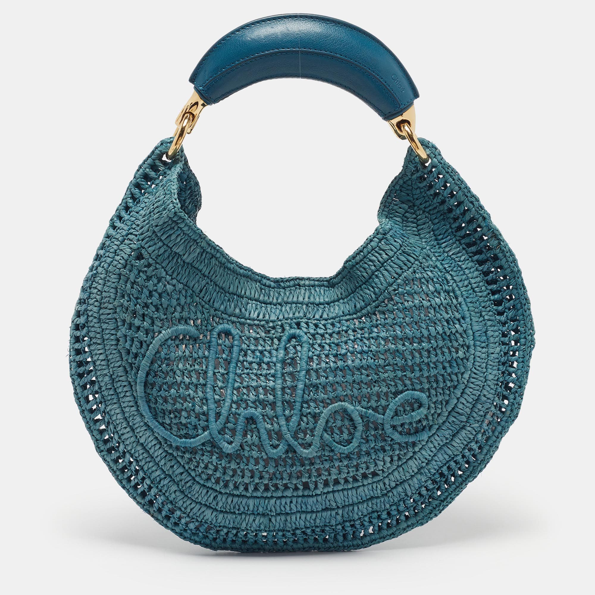 Chloe Summer Banana Blue Raffia Hobo