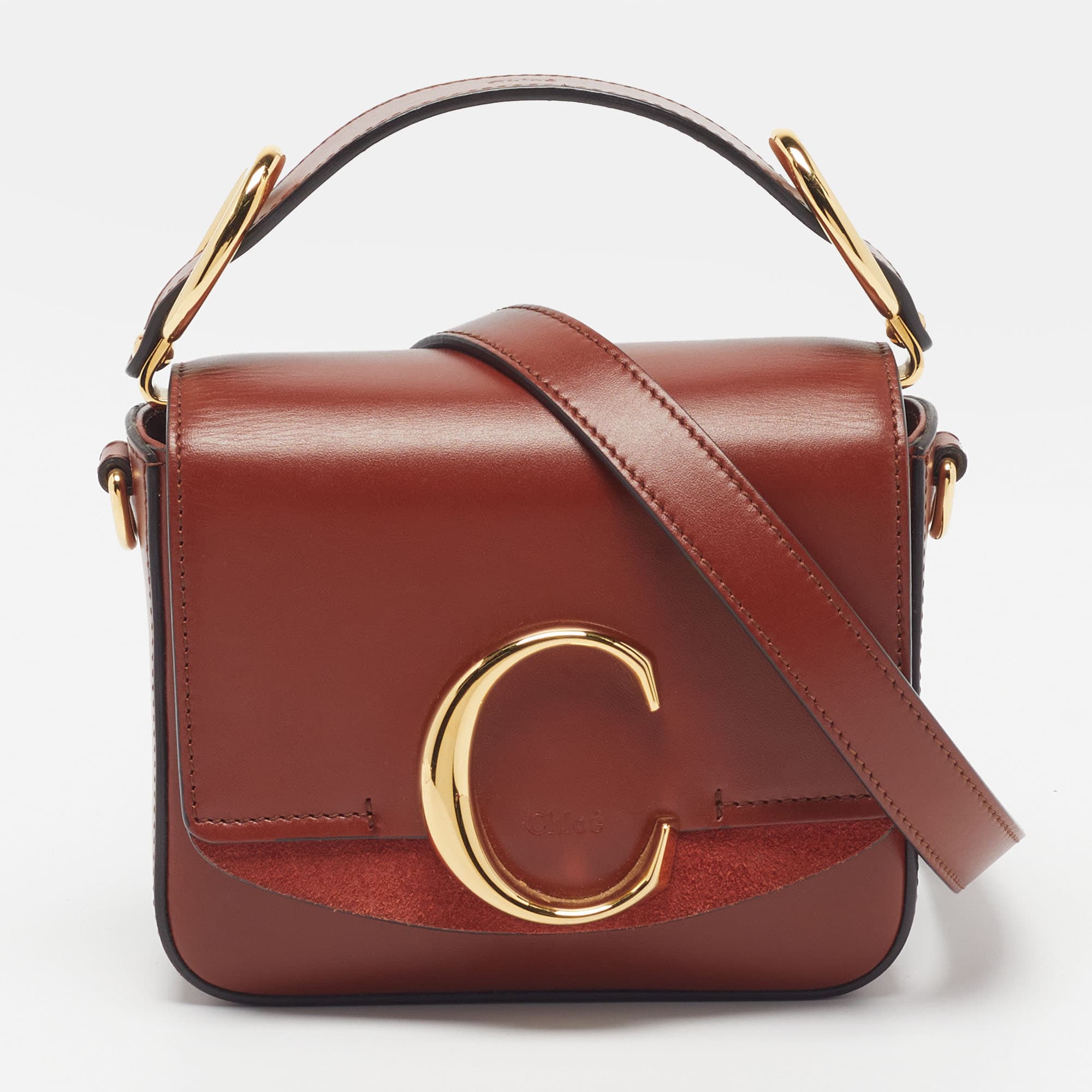 Chloe C Mini Brown Leather and Suede Top Handle Bag
