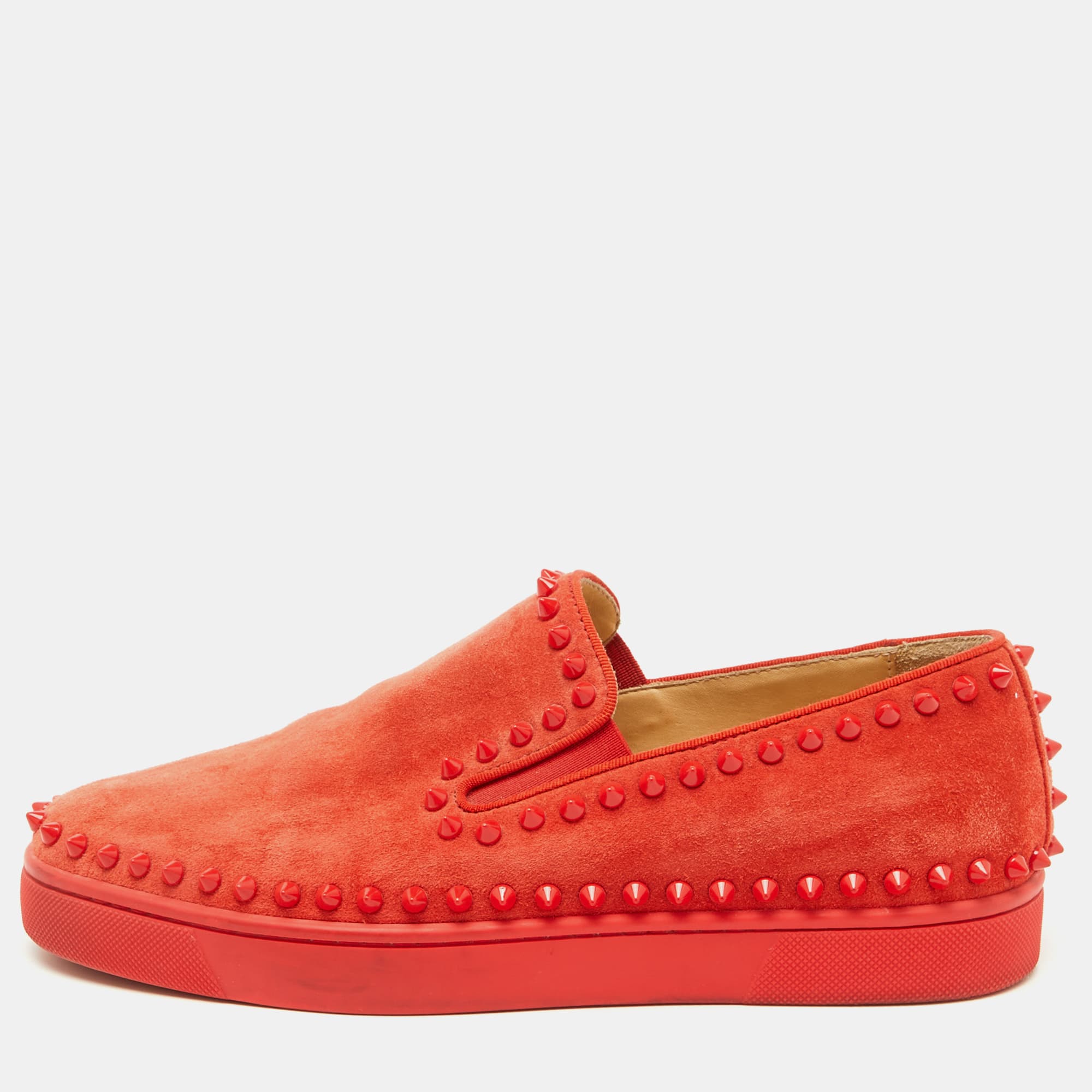 Christian Louboutin Red Suede Pik Boat Slip On Sneakers Size 39.5