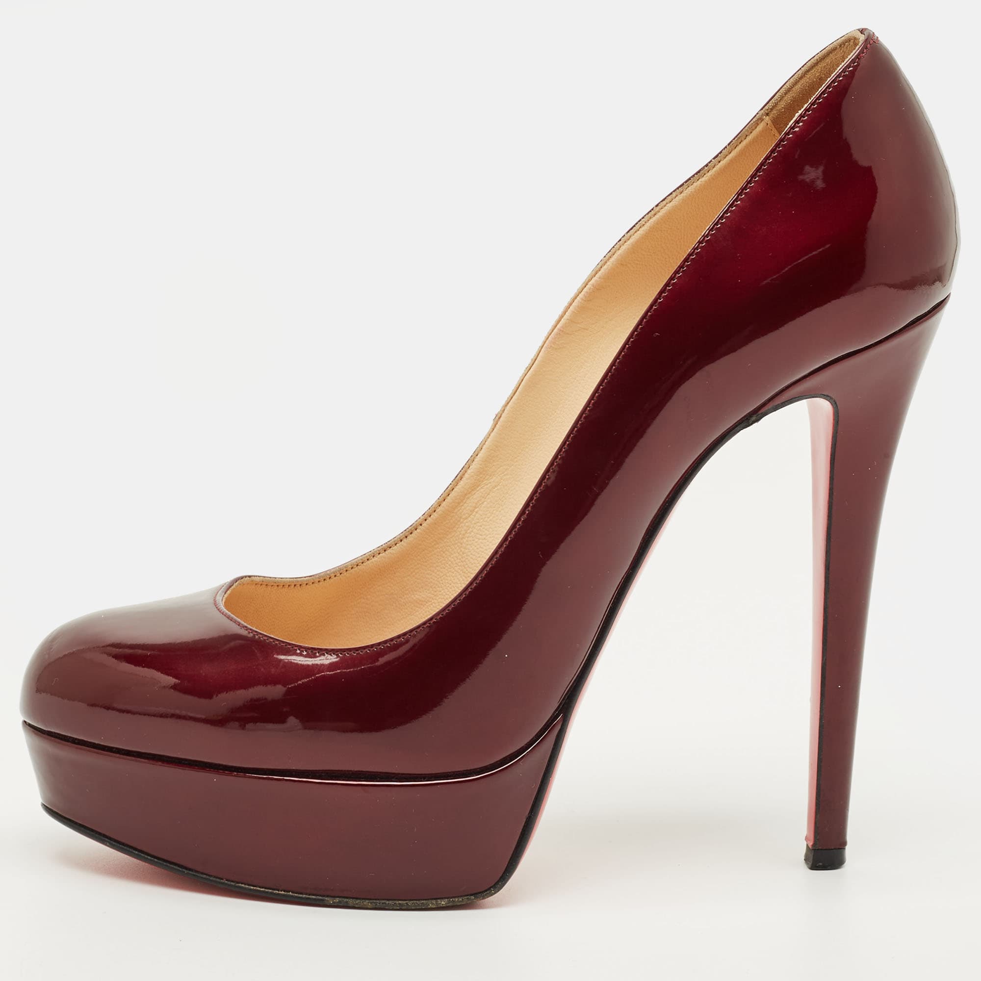 Christian Louboutin Bianca Size 38 Burgundy Patent Leather Platform Pumps