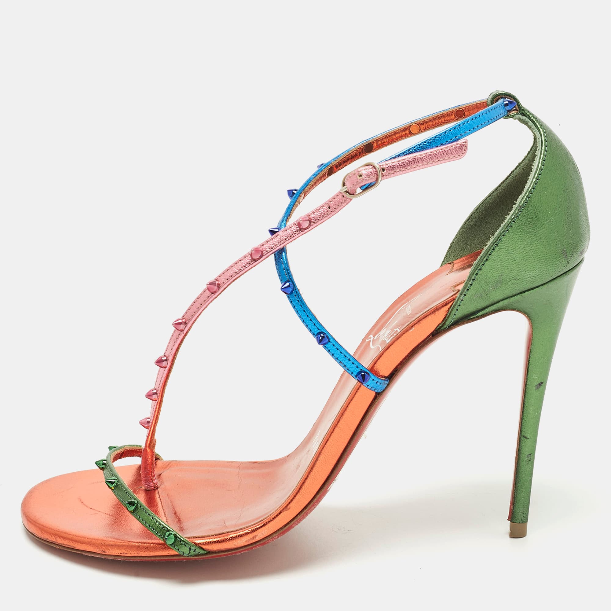 Christian Louboutin Riojana Size 36.5 Multicolor Leather Ankle Strap Sandals