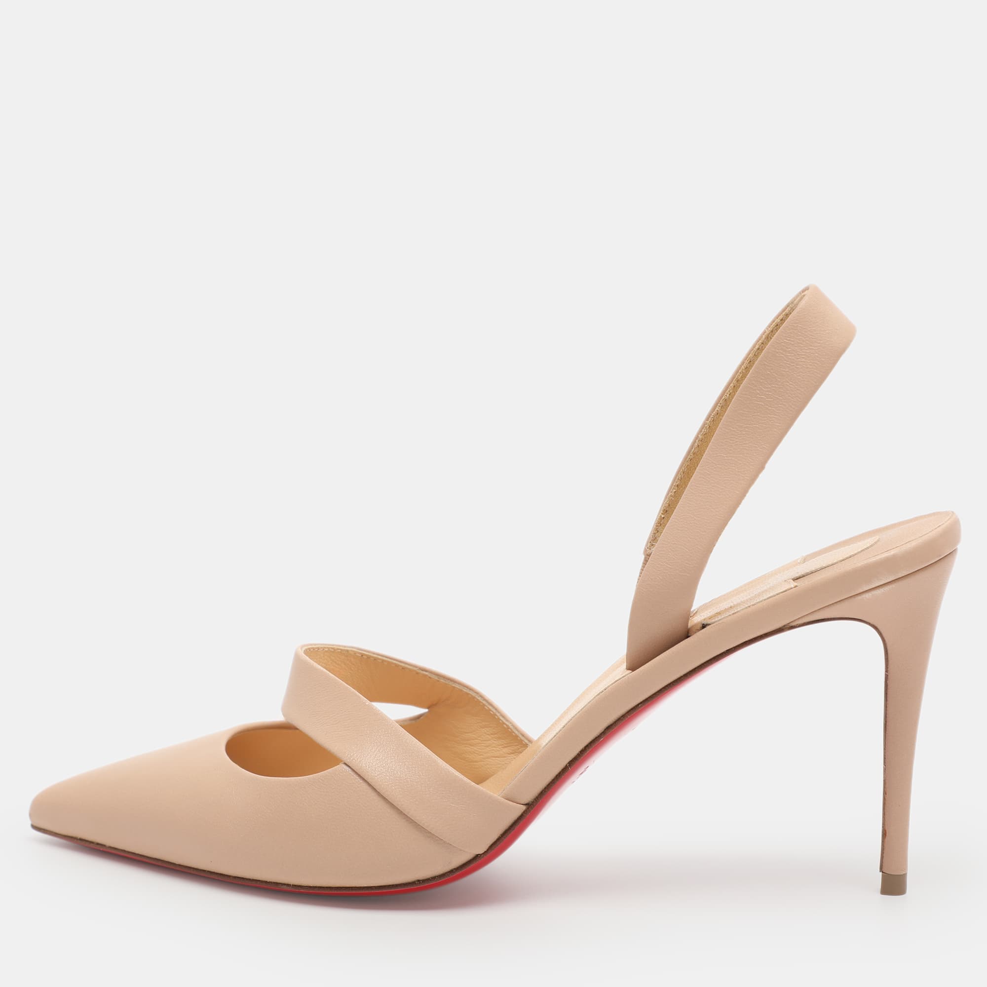 Christian Louboutin Actina Size 39.5 Beige Leather Slingback Pumps