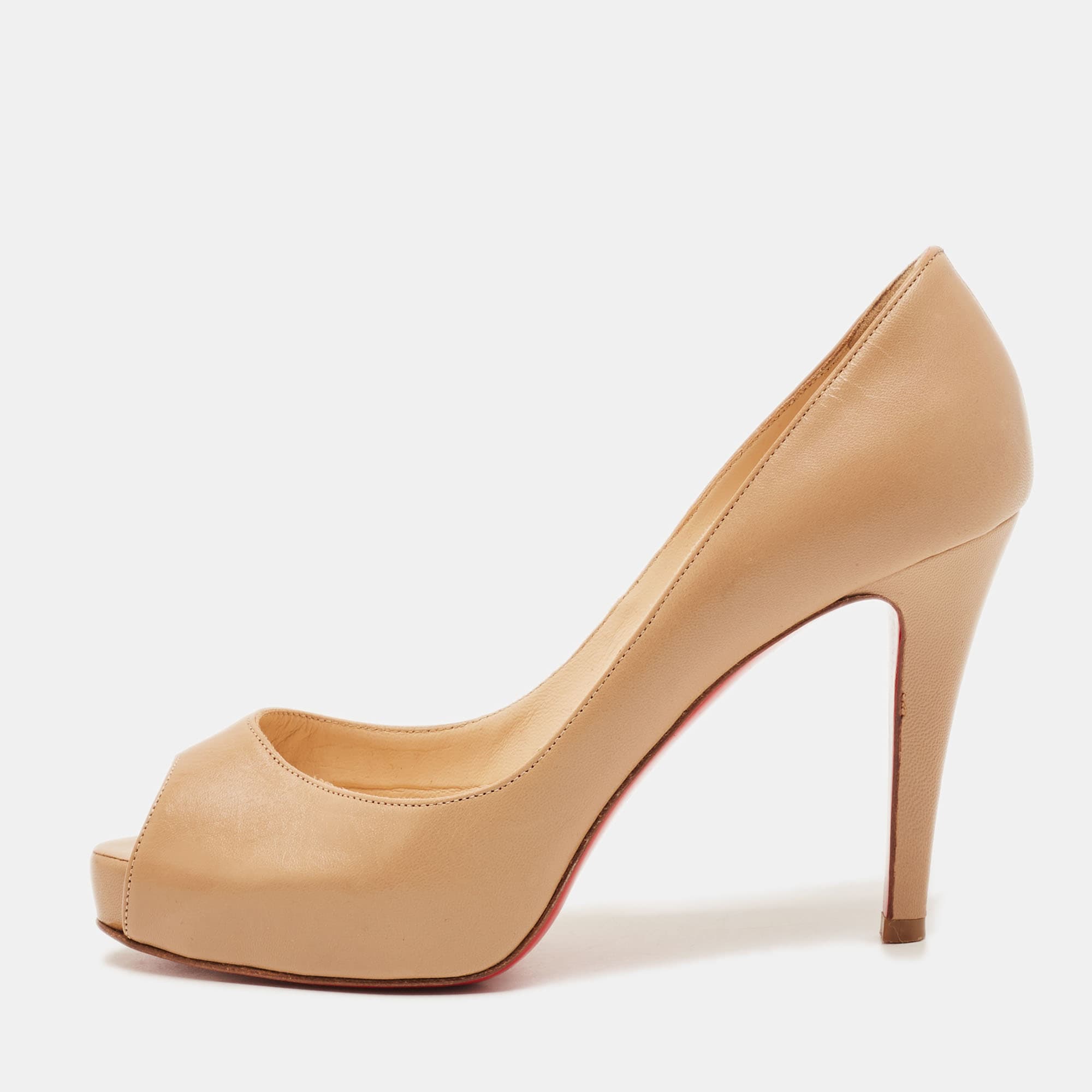 Christian Louboutin Very Prive Size 36 Beige Leather Peep Toe Pumps