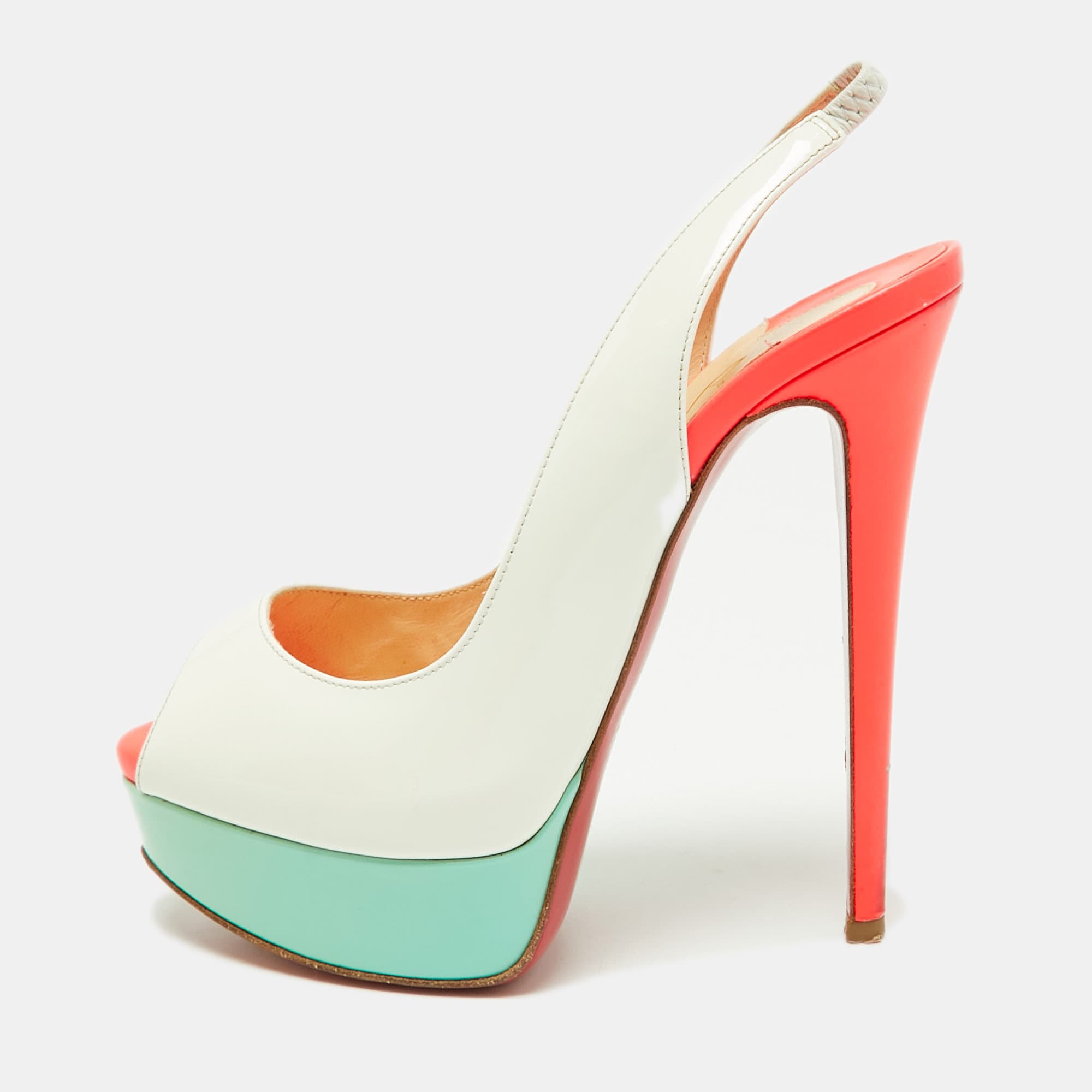 Christian Louboutin Lady Peep Size 35 Tricolour Patent Leather Platform Sandals