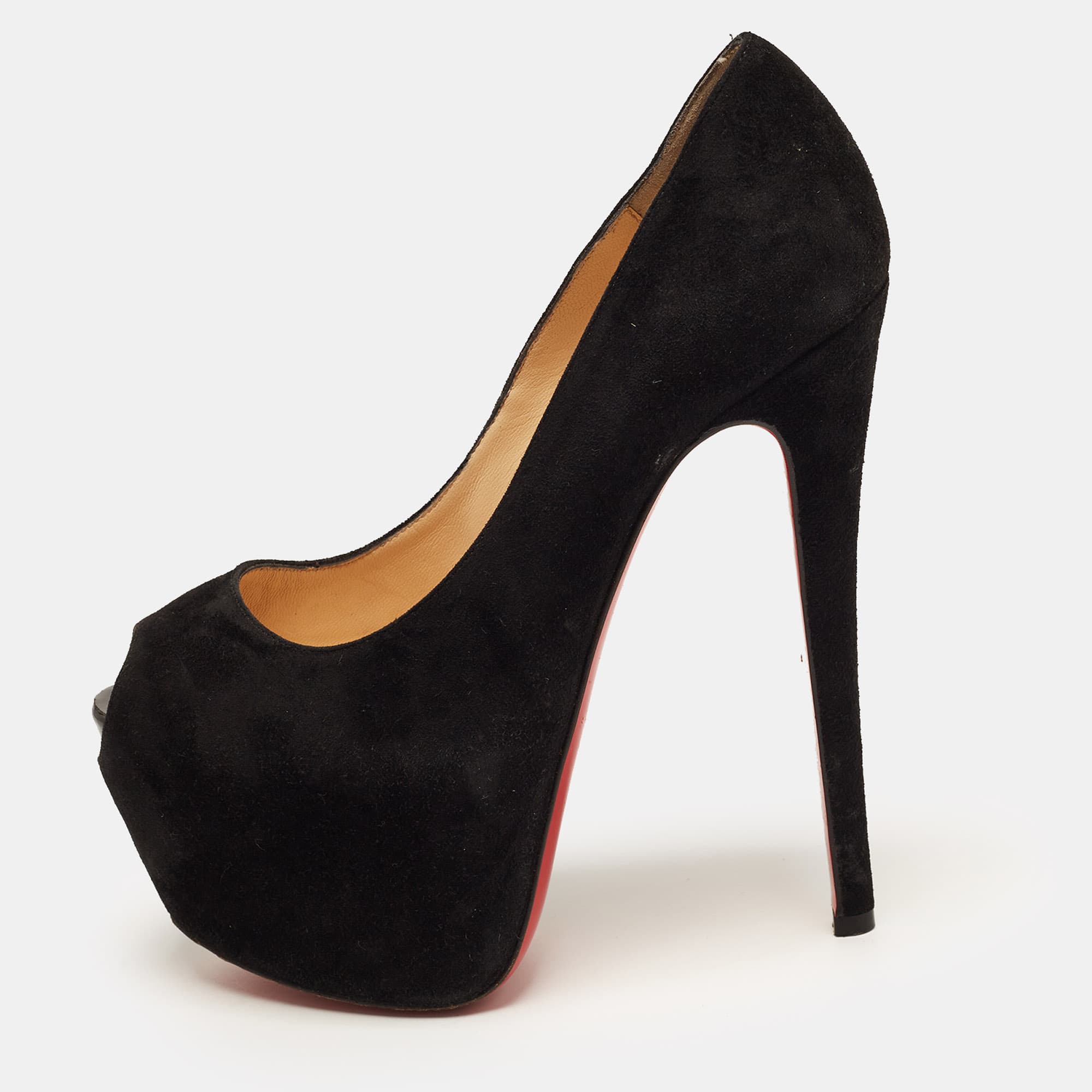Christian Louboutin Daffodile Size 36.5 Black Suede Peep Toe Pumps