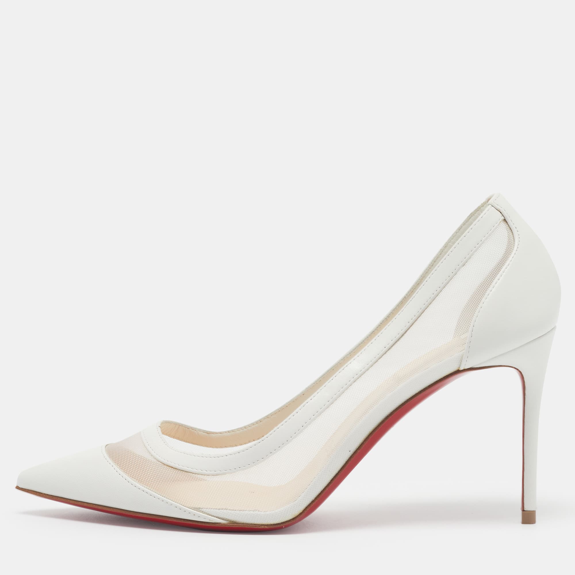 Christian Louboutin Galativi Size 37 White Leather and Mesh Pumps