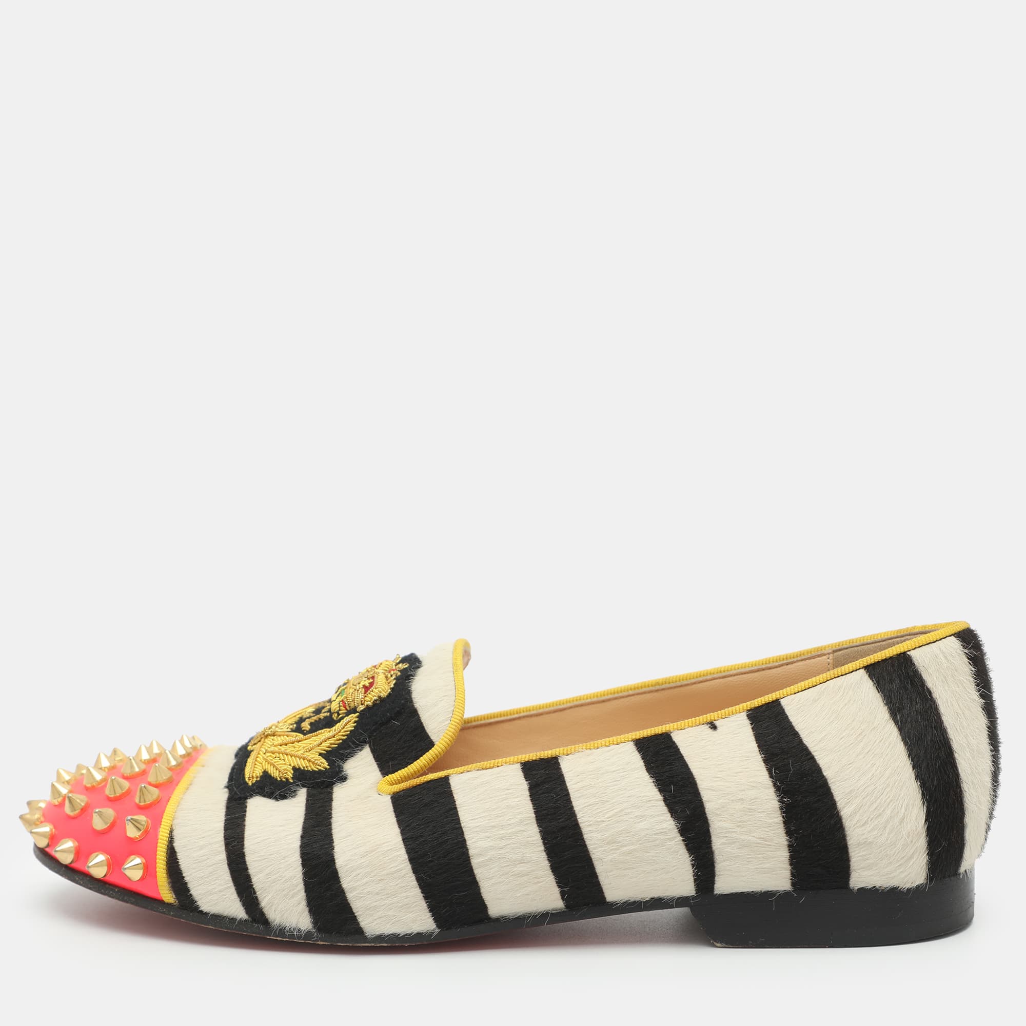 Christian Louboutin Harvanana Spike Size 36.5 Multicolor Calf Hair and Patent Leather Loafers