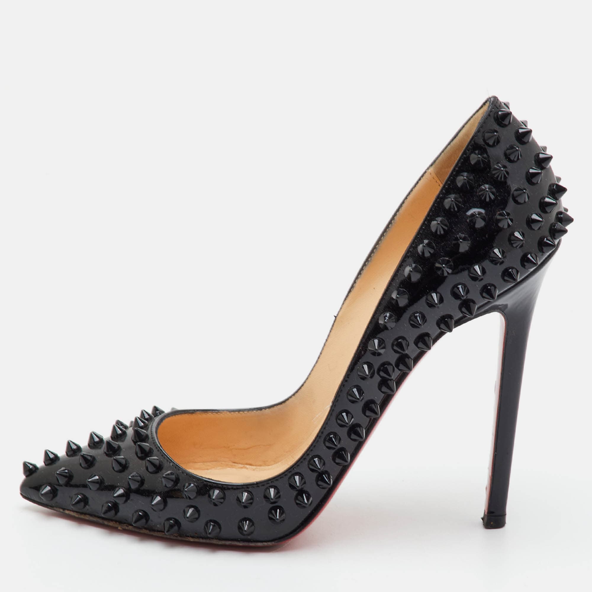 Christian Louboutin Pigalle Spikes Size 35.5 Black Patent Leather Pumps