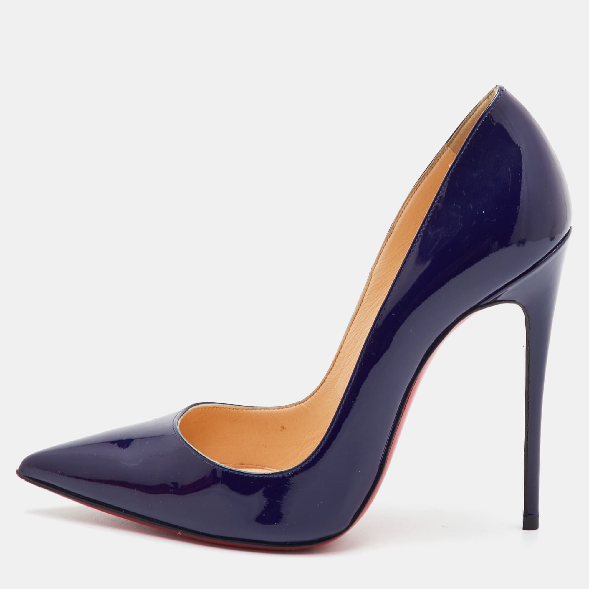 Christian Louboutin So Kate Size 37.5 Navy Blue Patent Leather Pointed Toe Pumps