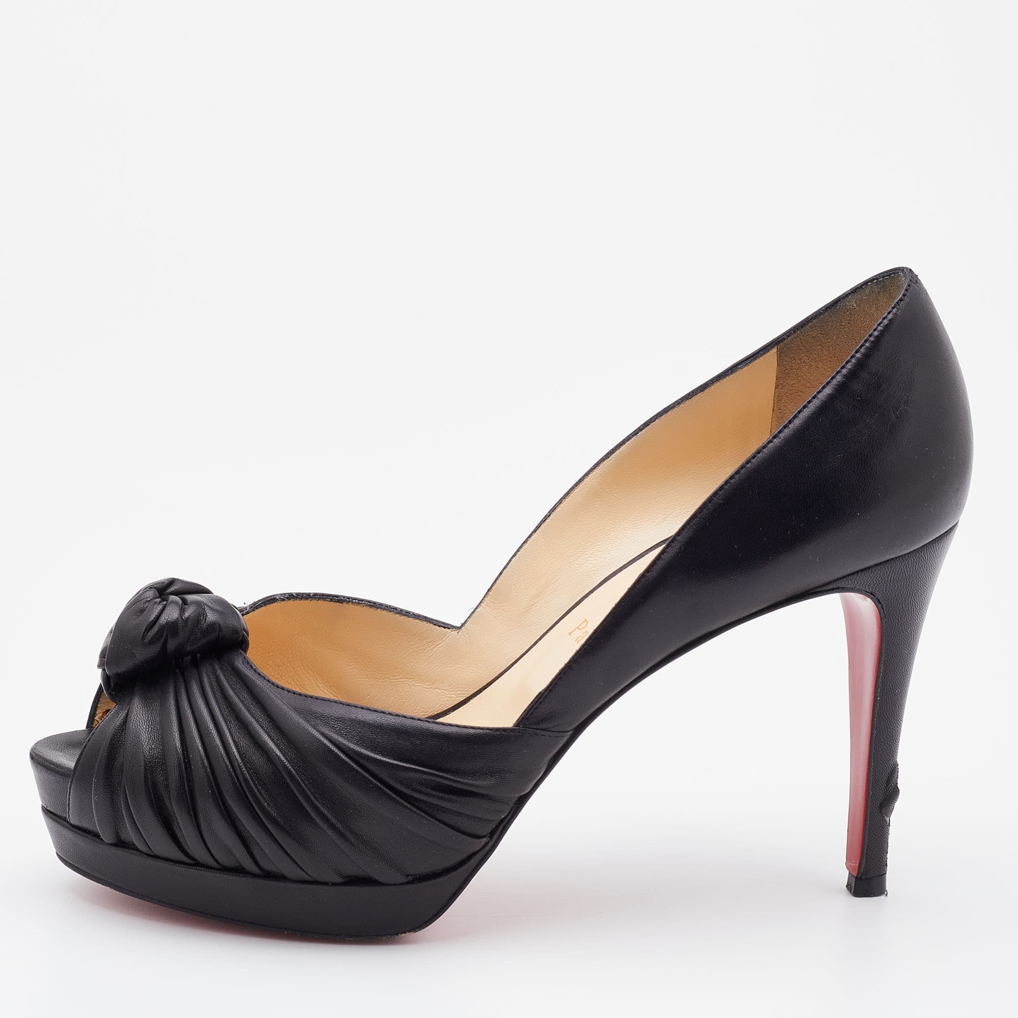 Christian Louboutin Black Leather Jenny Knot Peep Toe Platform Pumps Size 37.5