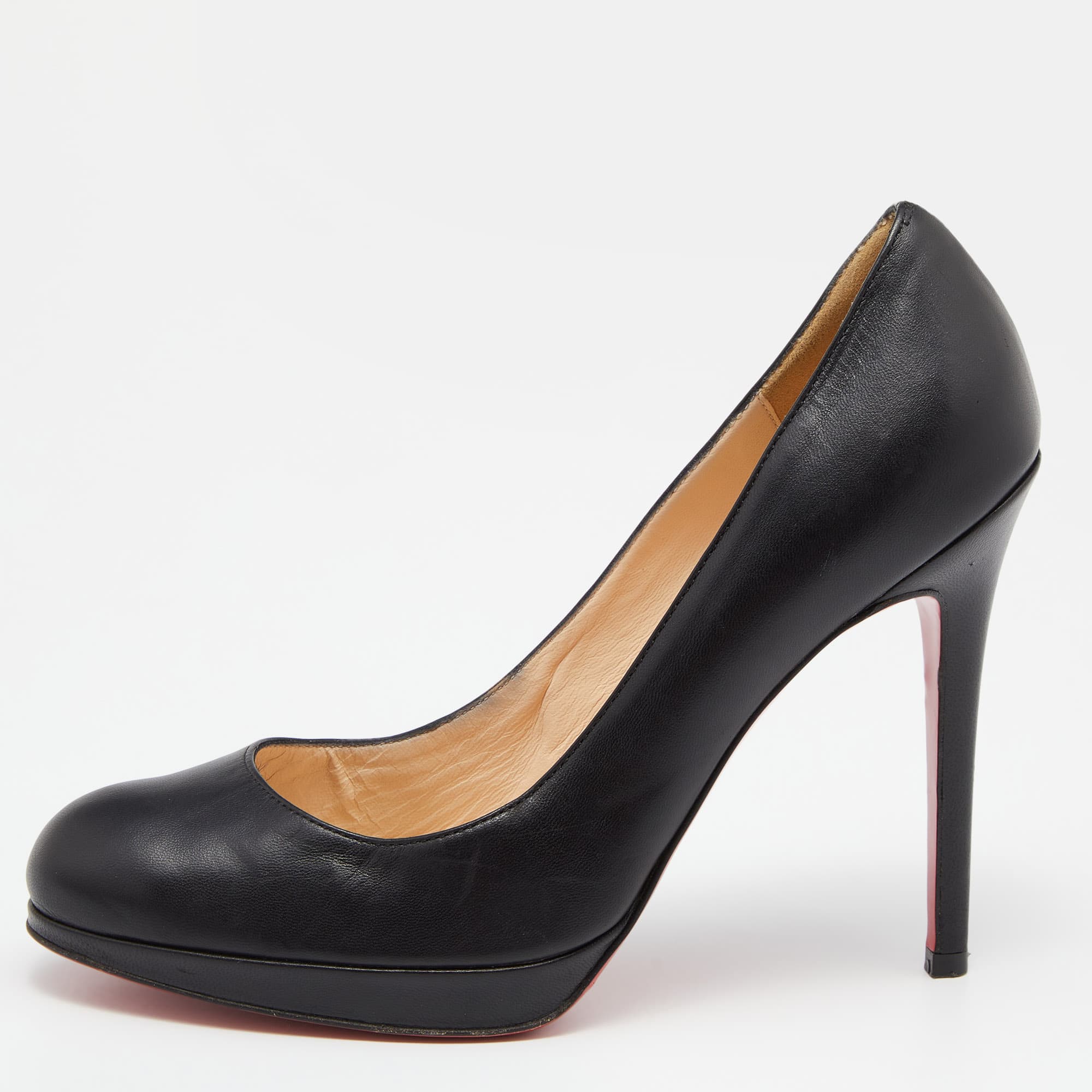Christian Louboutin New Simple Size 37.5 Black Leather Platform Pumps