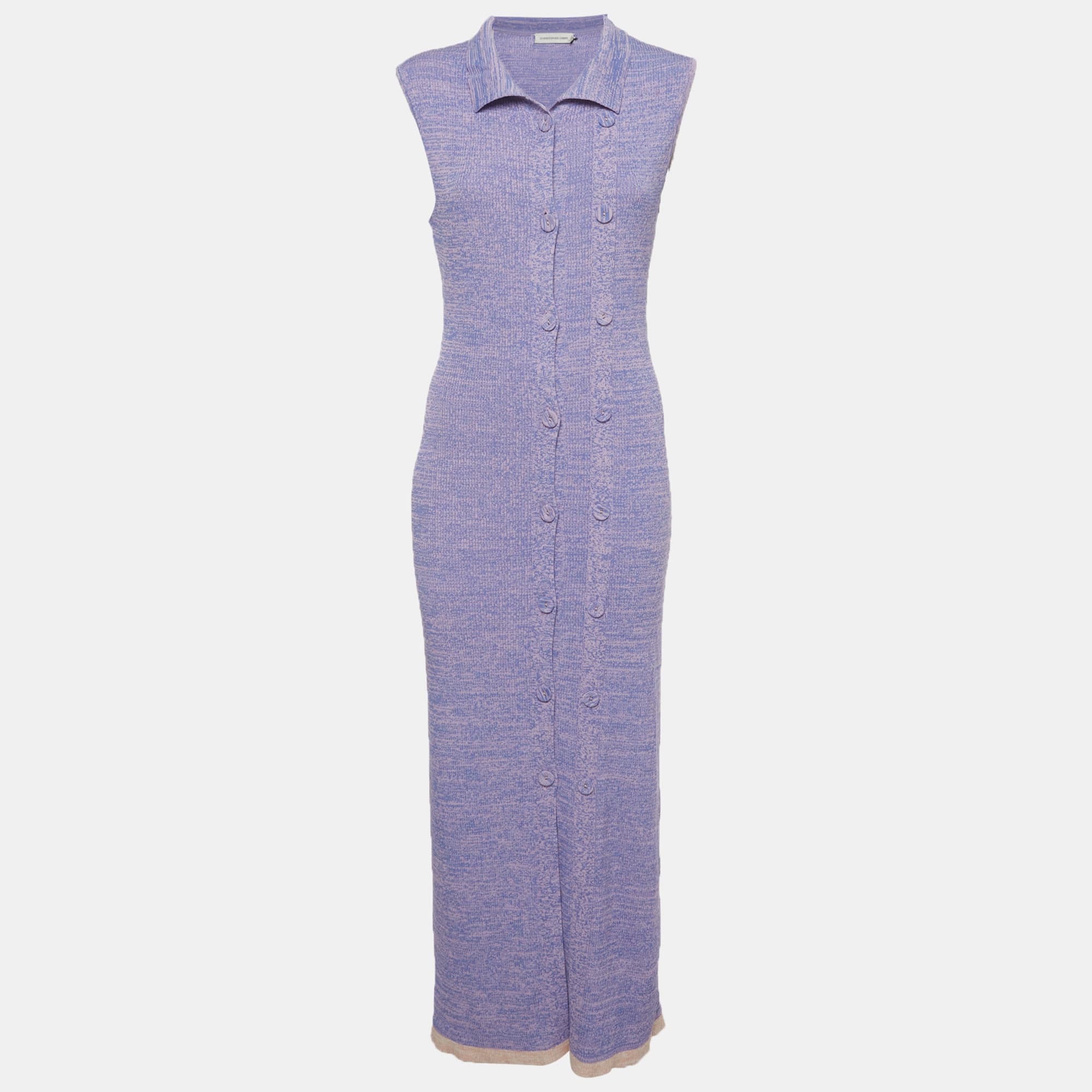 Christopher Esber Purple Knit Sleeveless Cardigan Maxi Dress L