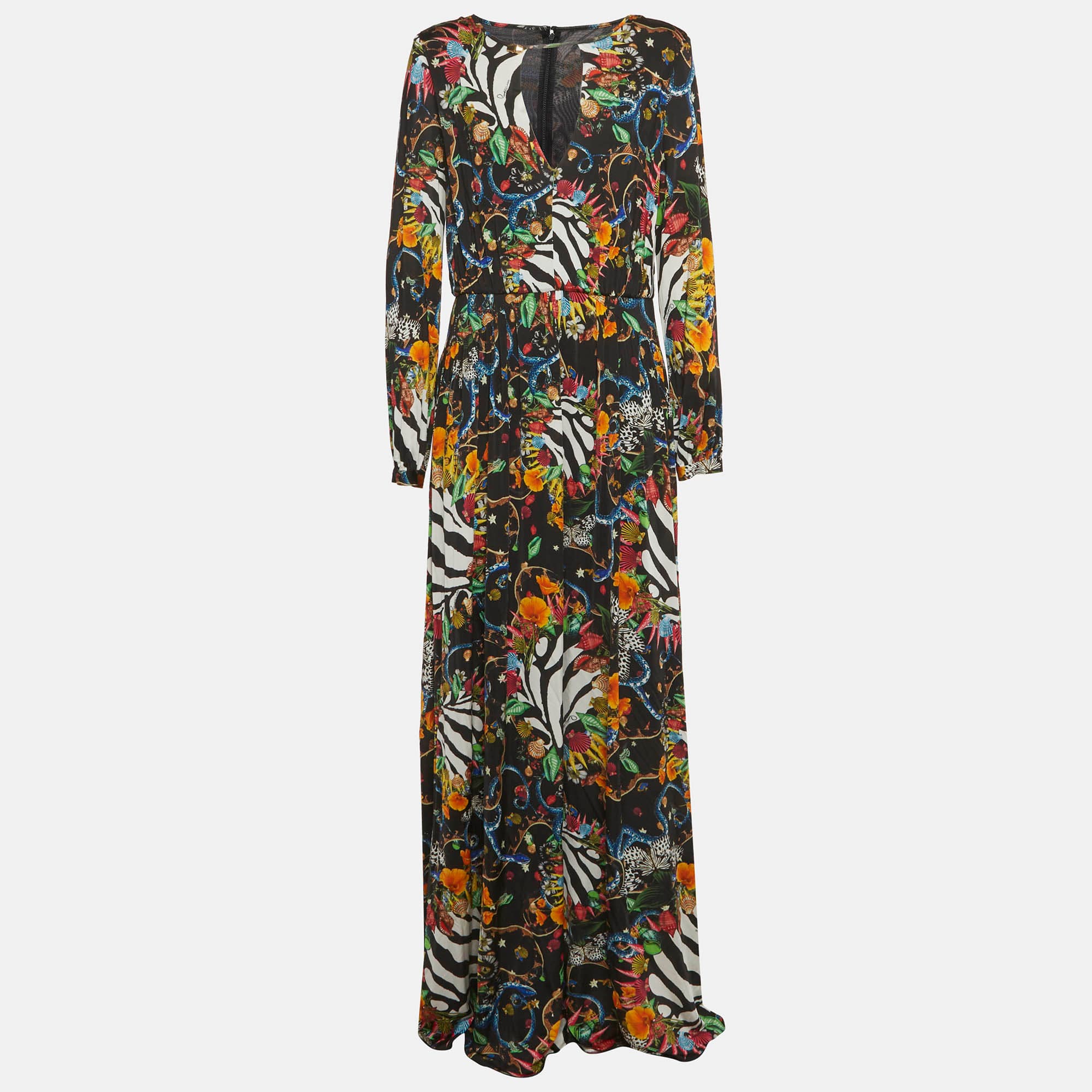 Cavalli Class Black Seashell Printed Jersey Maxi Dress M