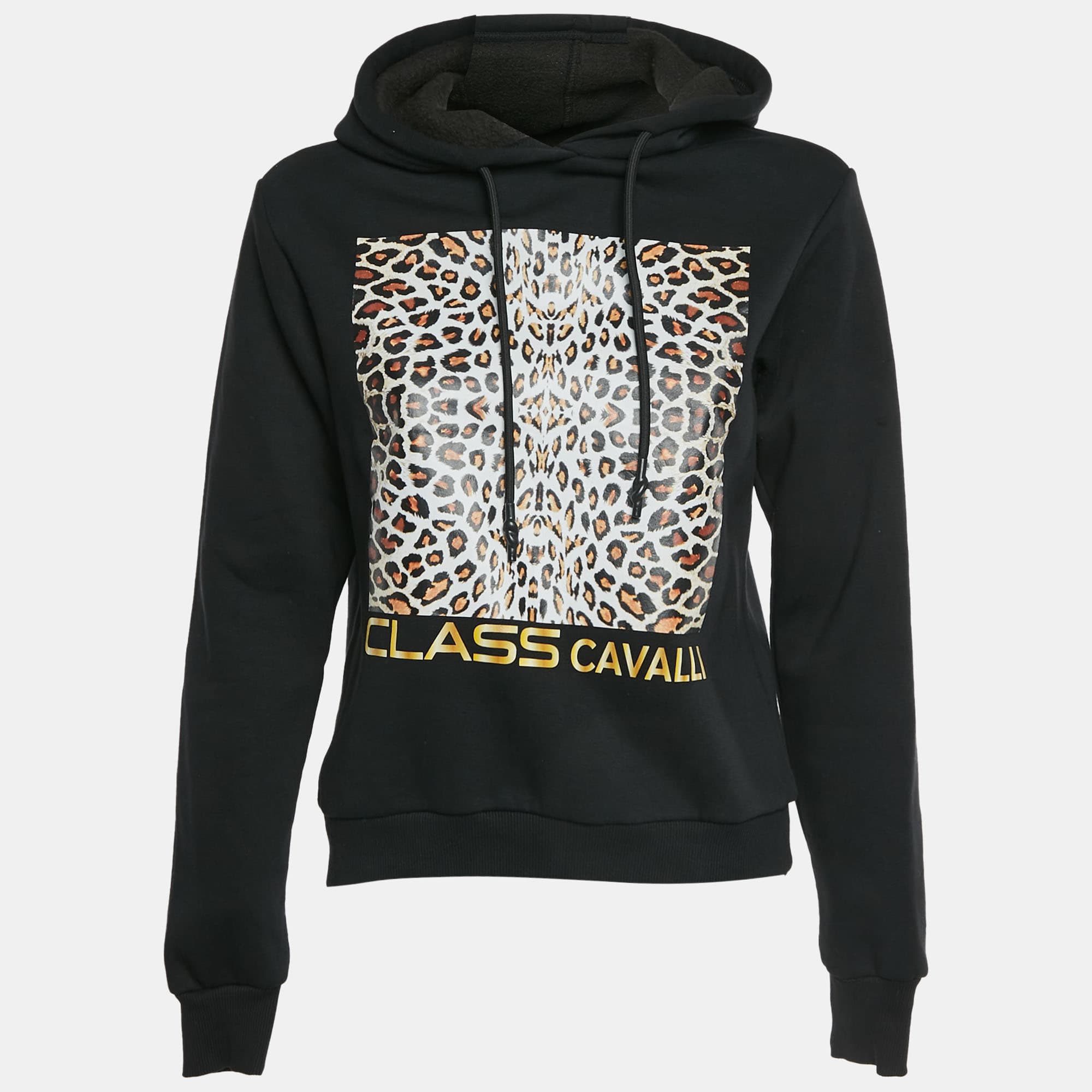 Class by Roberto Cavalli Black Leopard Print Cotton Hoodie XS