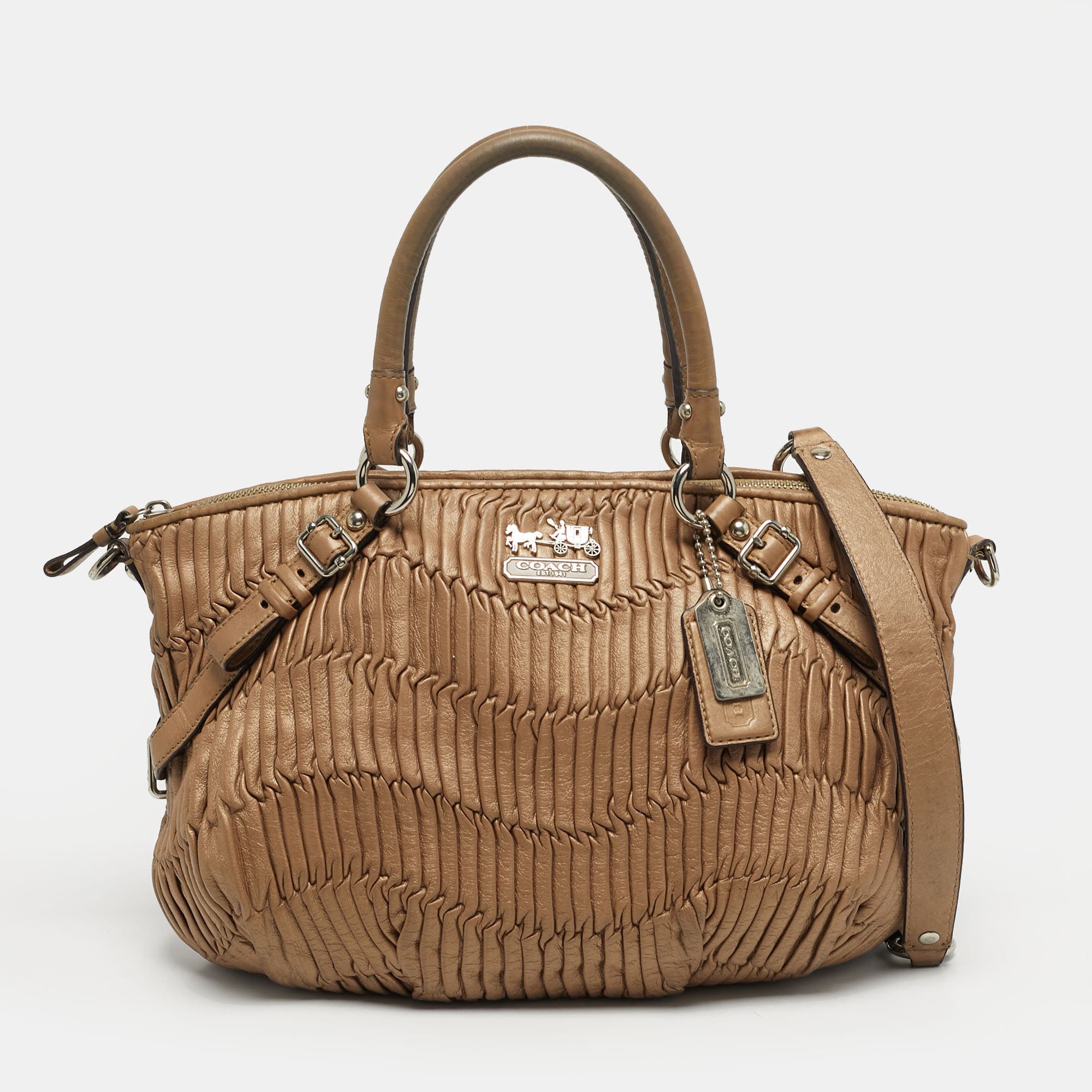 Coach Madison Gathered Beige Leather Satchel