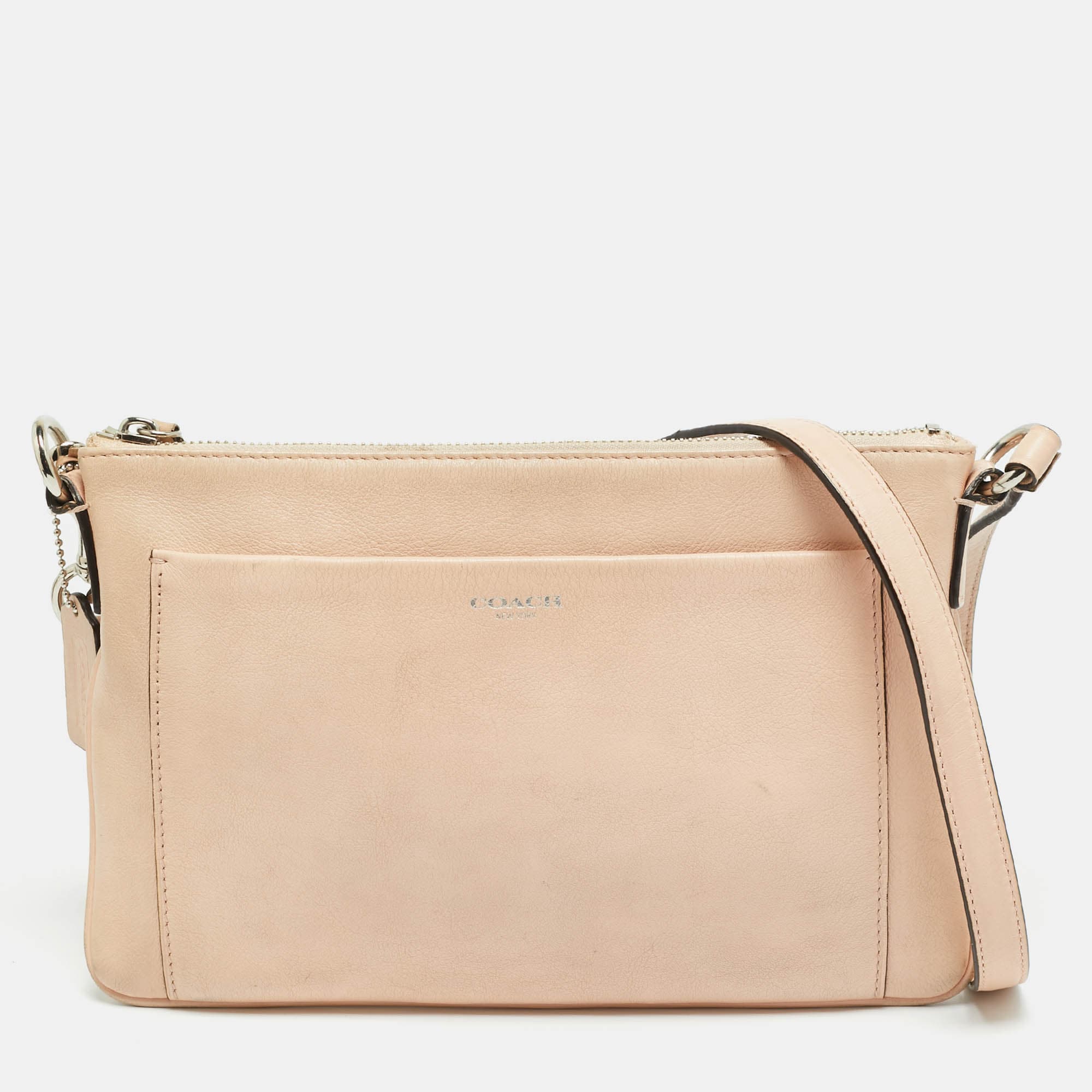 Coach Front Pocket Peach Leather Flat Crossbody Bag