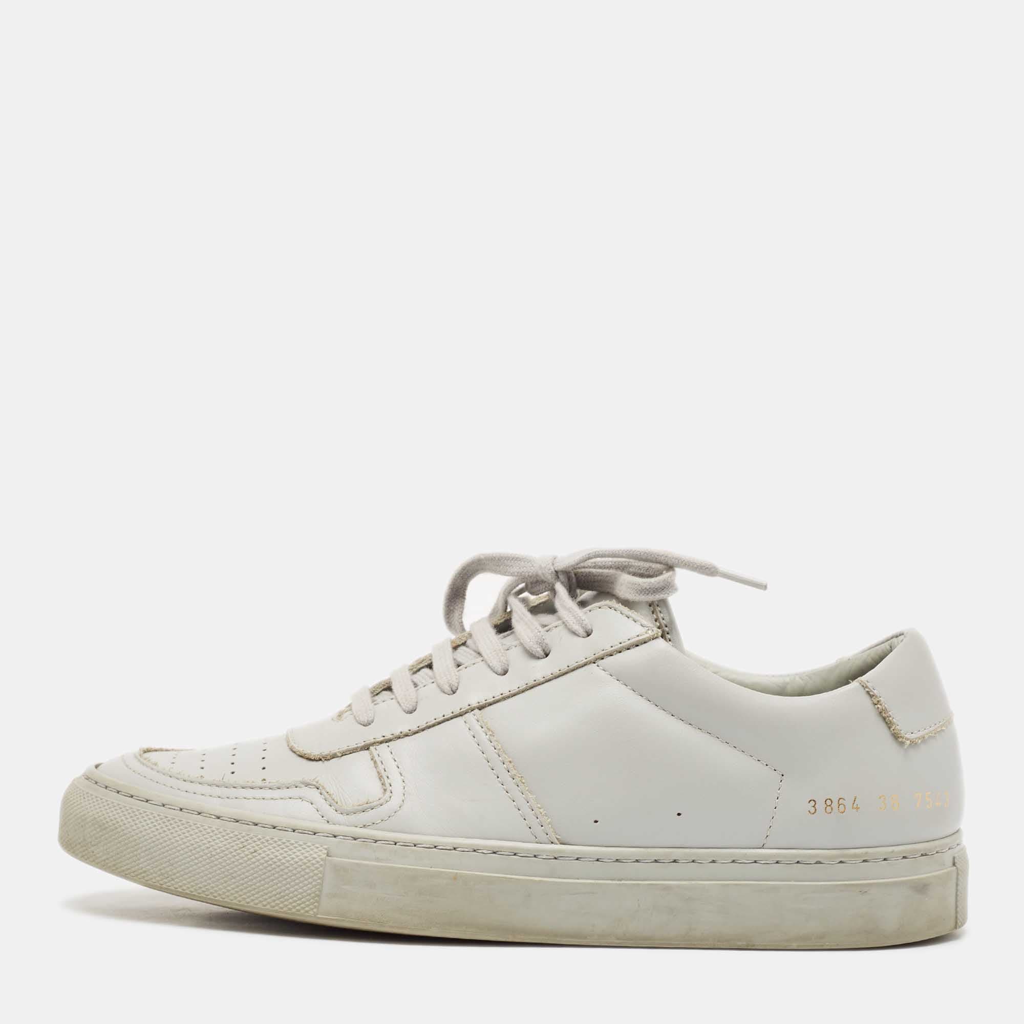 Common Projects Light Grey Leather BBall Low Top Bumpy Sneakers Size 38