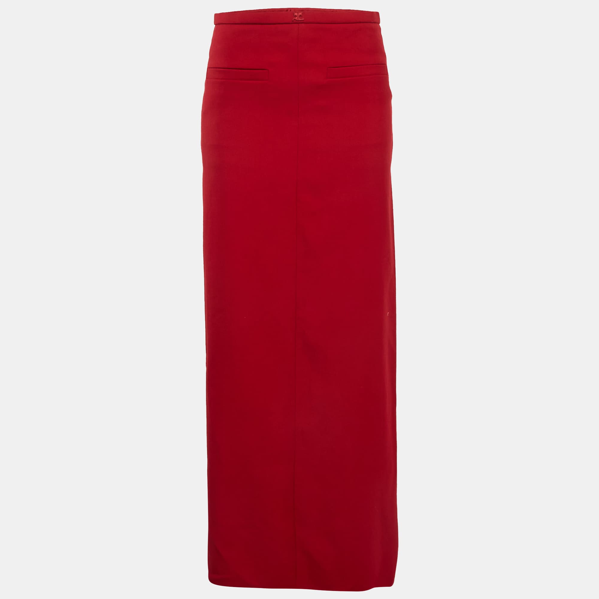 Courrèges Red Wool Slit Maxi Skirt XS