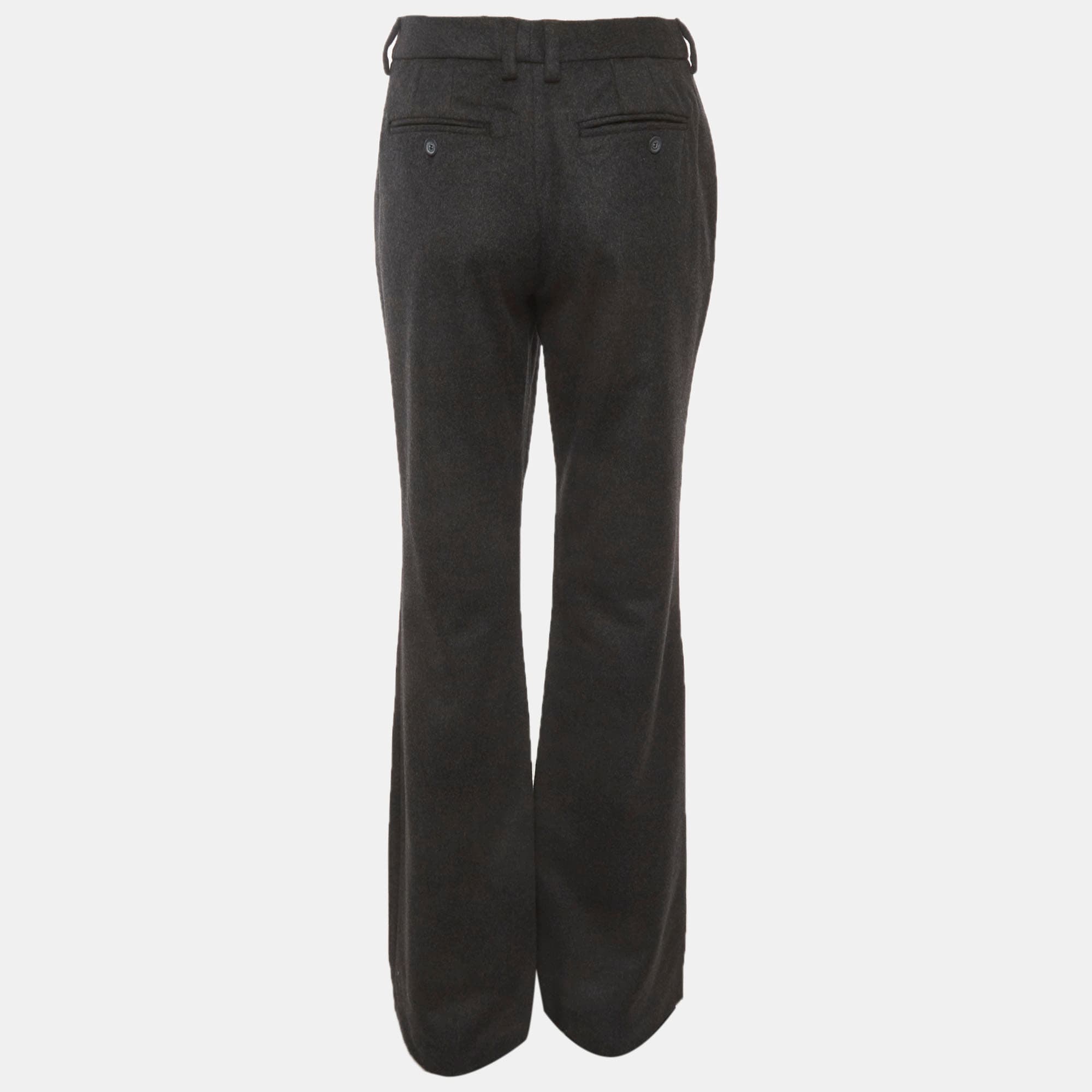 D&G Dark Grey Wool Blend High Waist Flared Trousers L