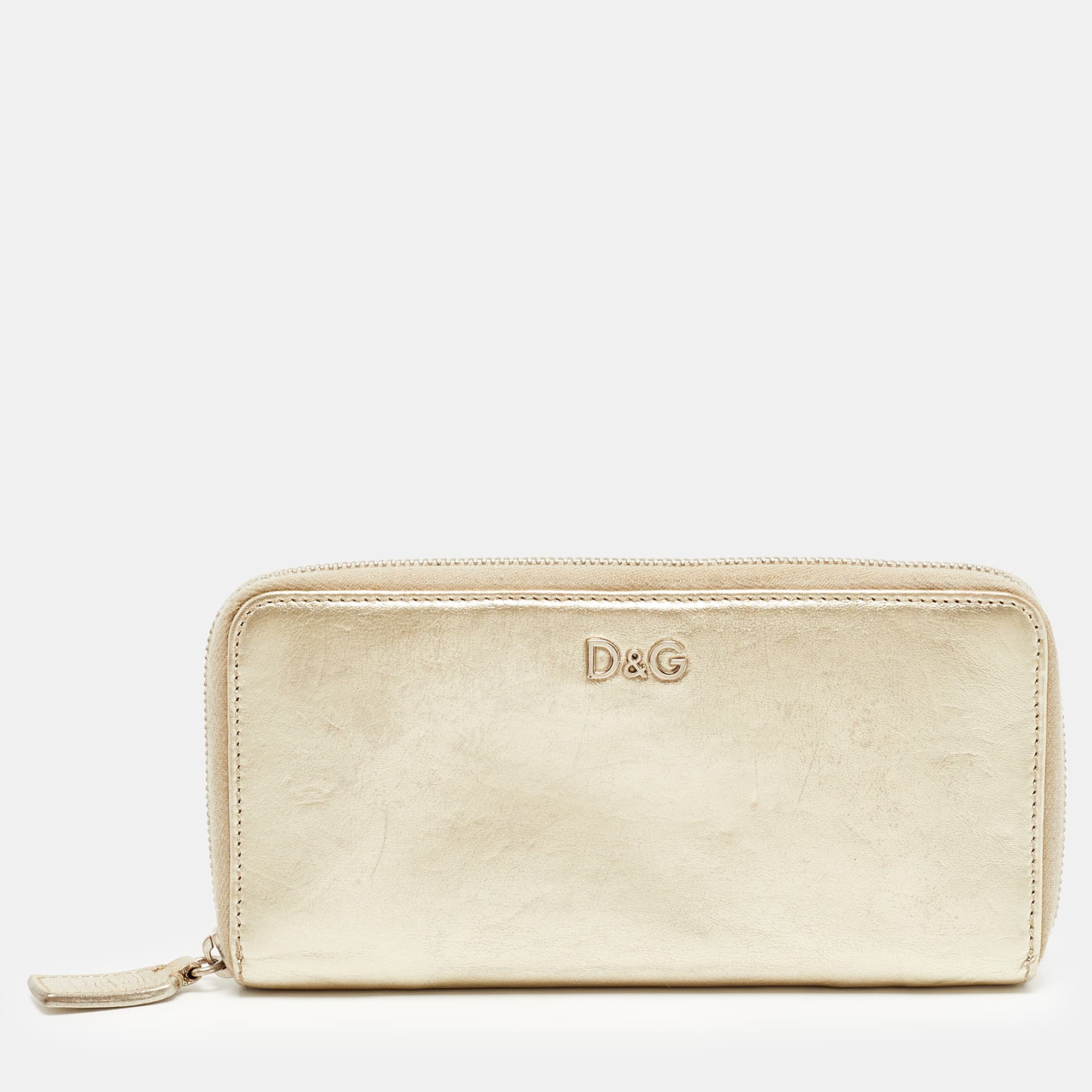 D&G Gold Leather Zip Around Wallet