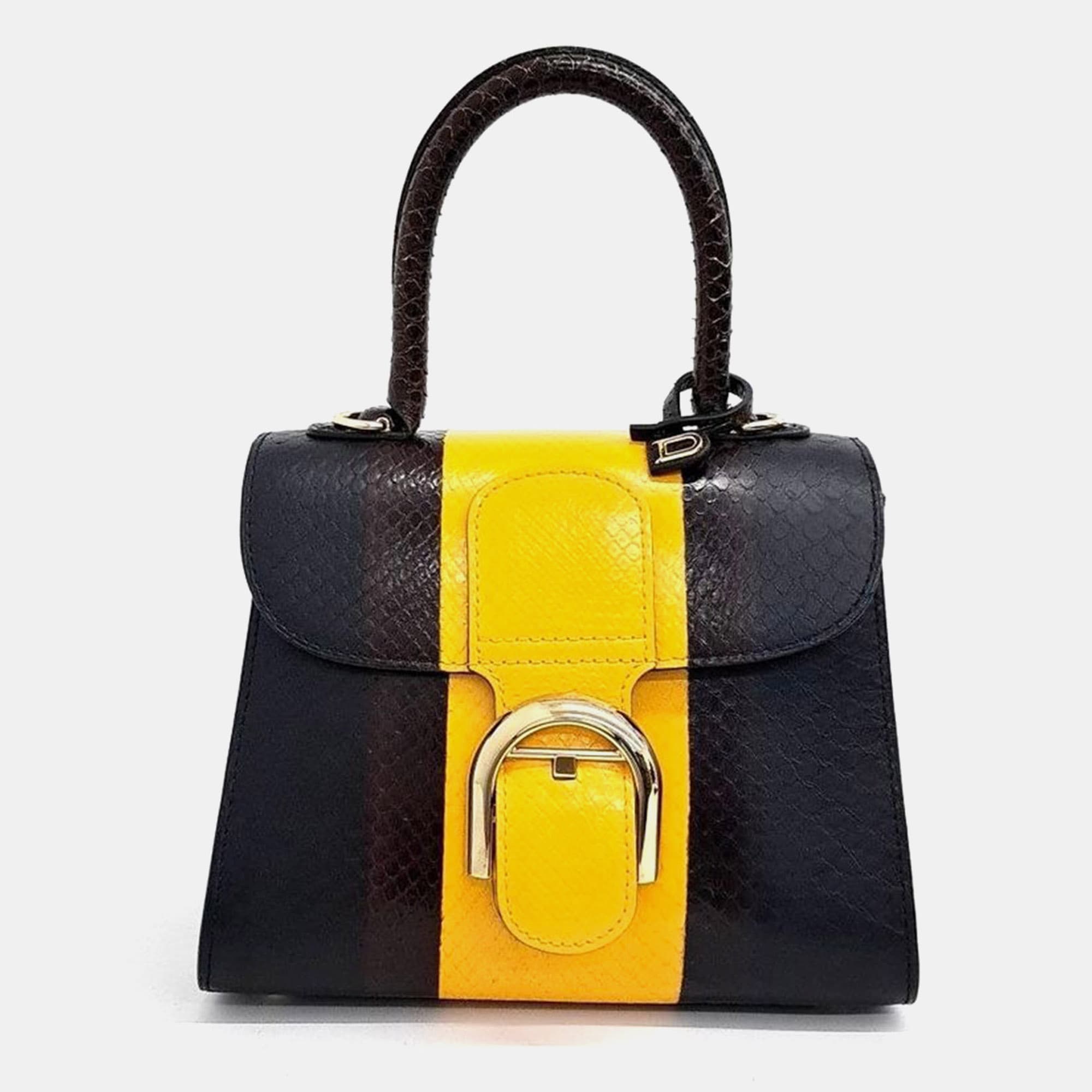 Delvaux Brillant Mini Black Yellow Python Leather Top Handle Bag