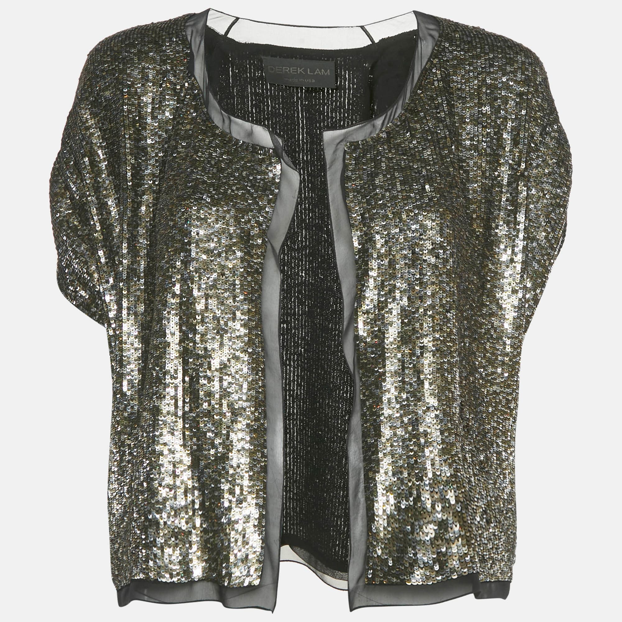 Derek Lam Metallic Sequin Embellished Silk Bolero M