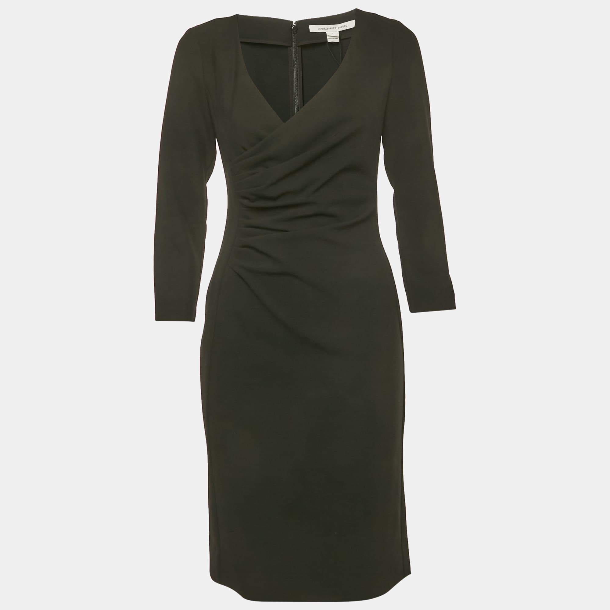 Diane Von Furstenberg Black Stretch Crepe Draped Elliana Dress S