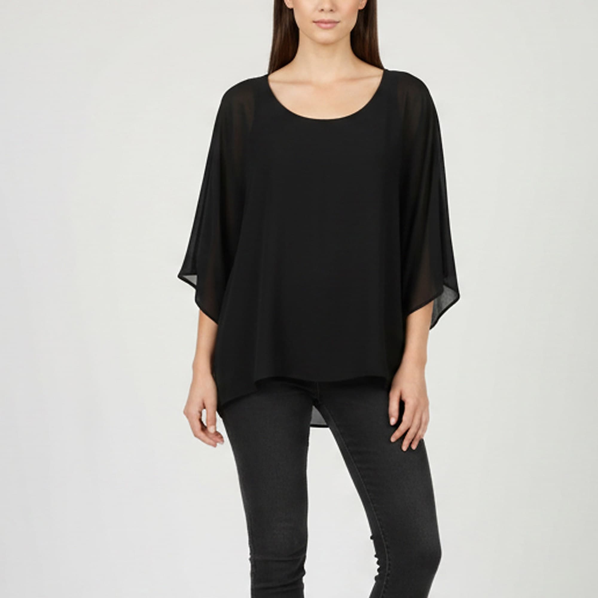 Diane Von Furstenberg Black Crepe Nancy Tulip Sleeve Tops L