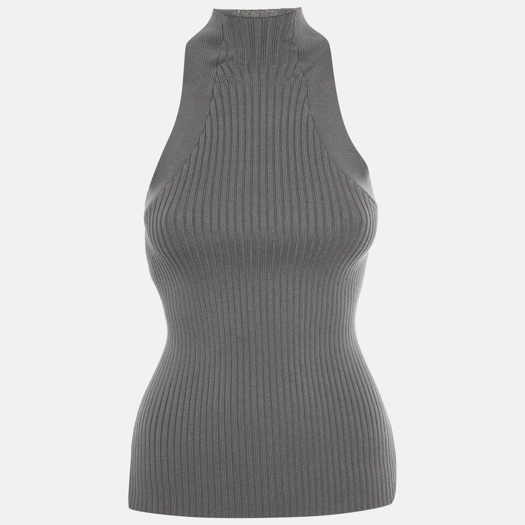 Dion Lee Grey Knit Muscular Twist Tank Top S
