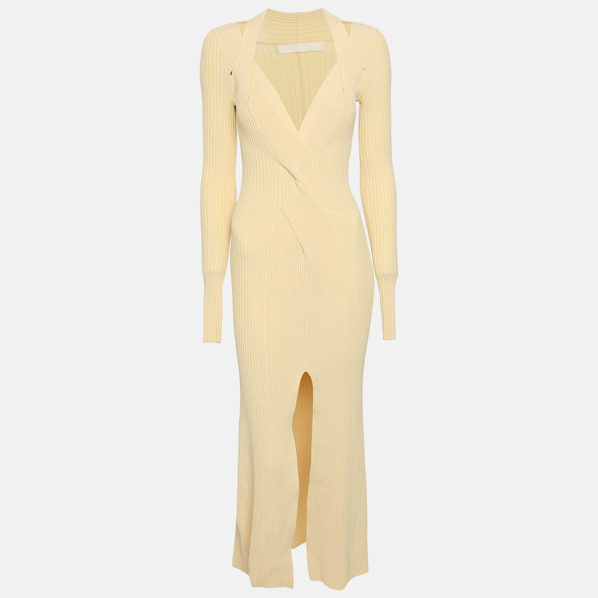 Dion Lee Yellow Rib Knit Twist Midi Dress XS