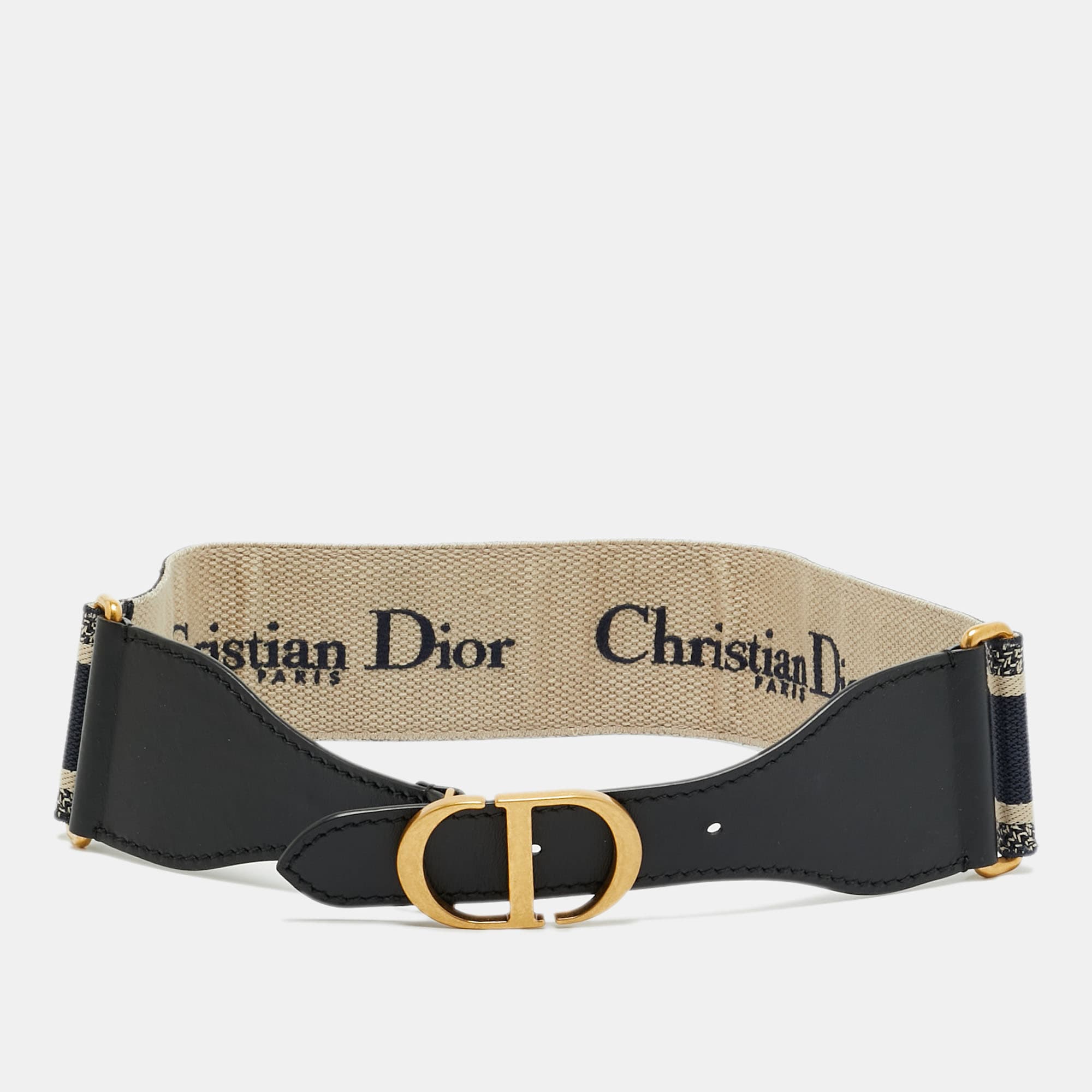Dior CD Logo 80CM Buckle Belt Navy Blue Oblique Canvas and Leather