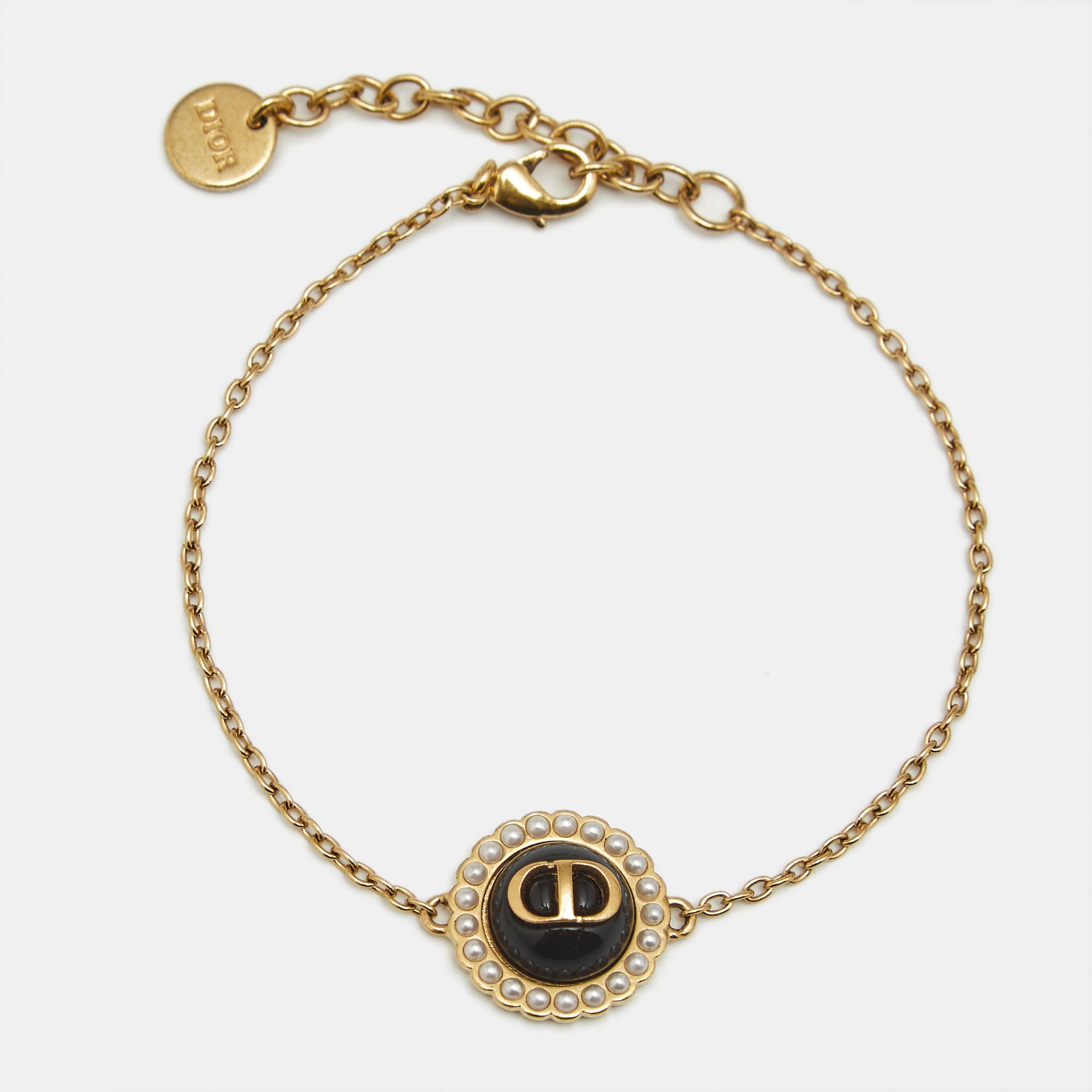 Dior Petit CD Baroque Resin Faux Pearl Gold Tone Bracelet