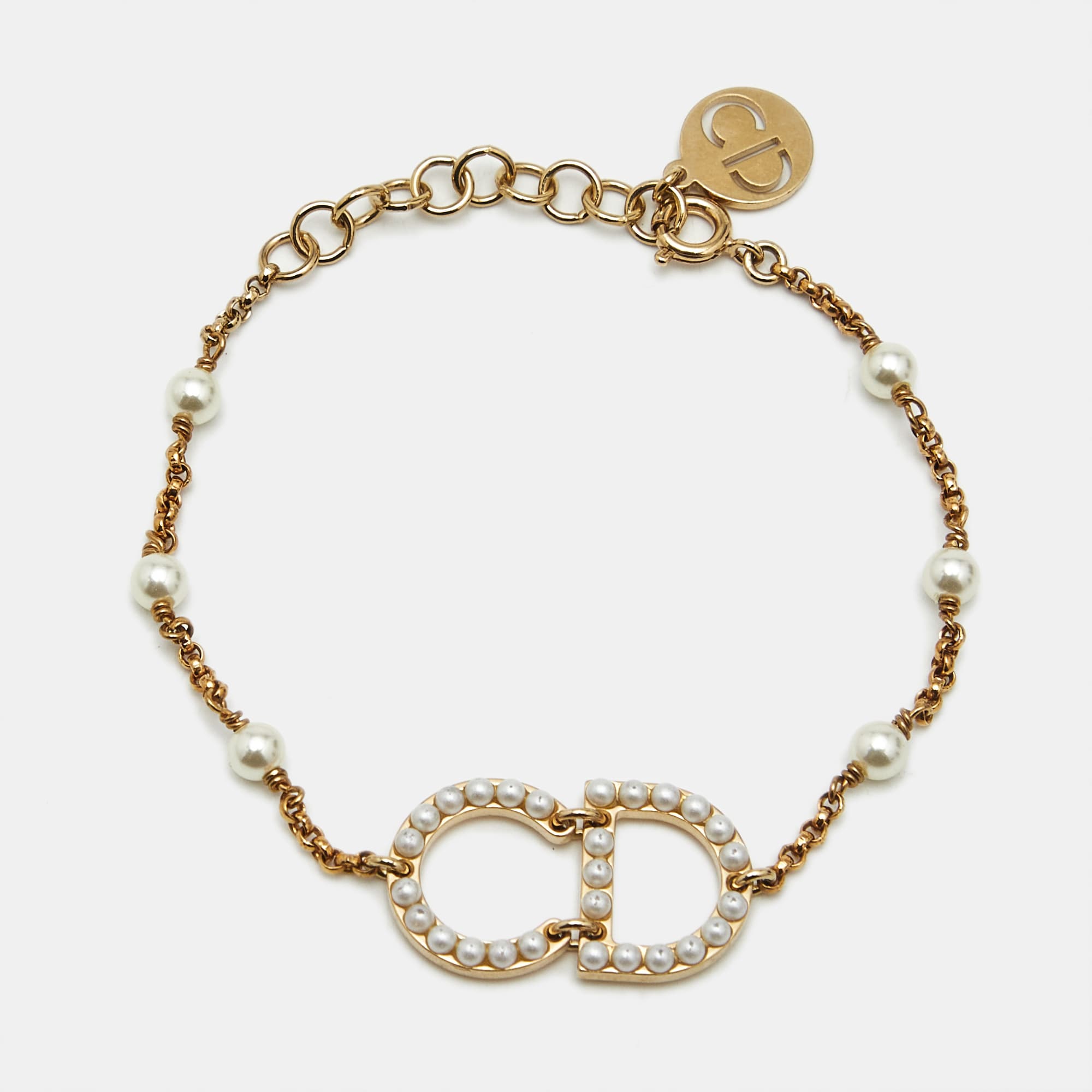 Dior Clair D Lune CD Faux Pearl Gold Tone Bracelet