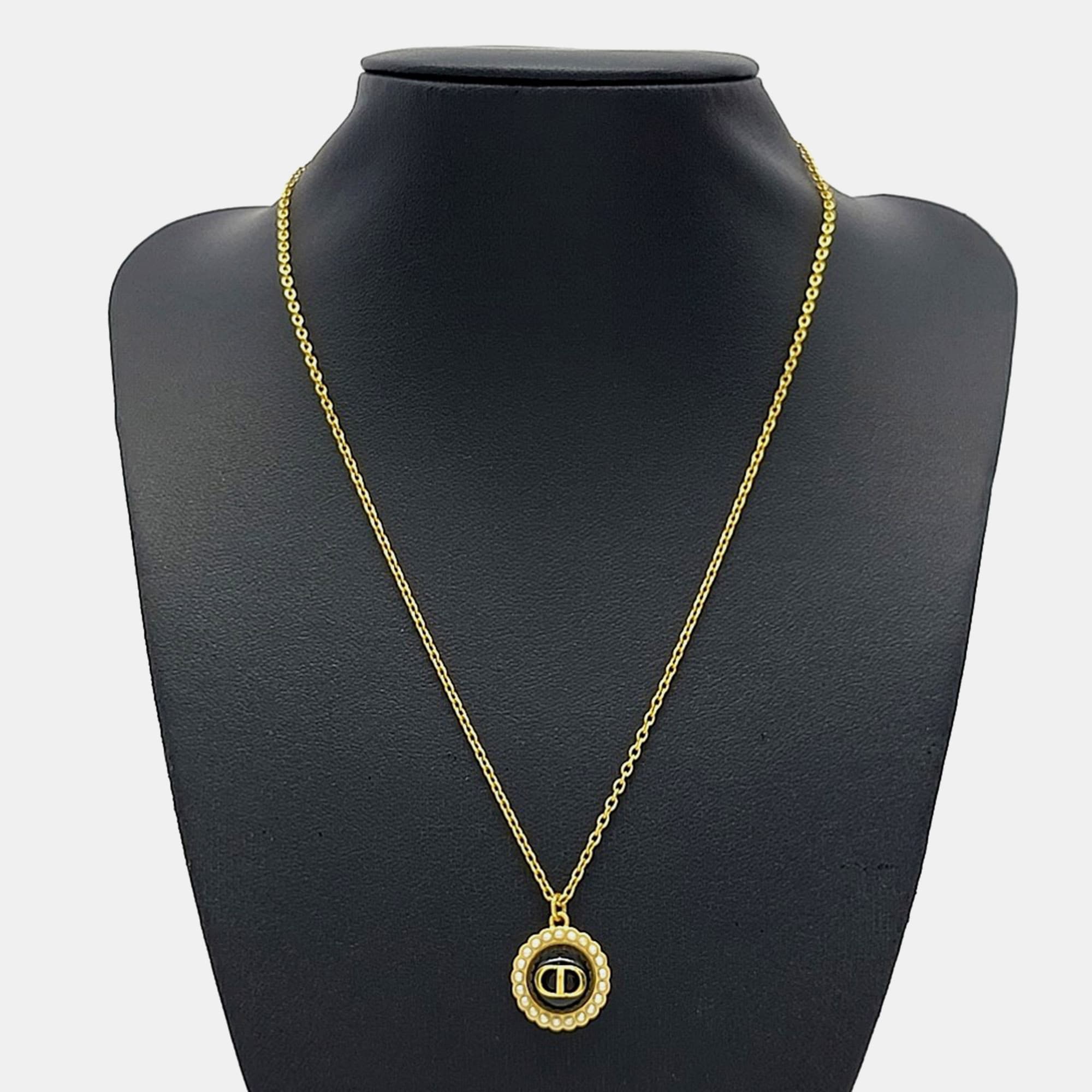 Christian Dior Gold CD Pearl Pendent Necklace