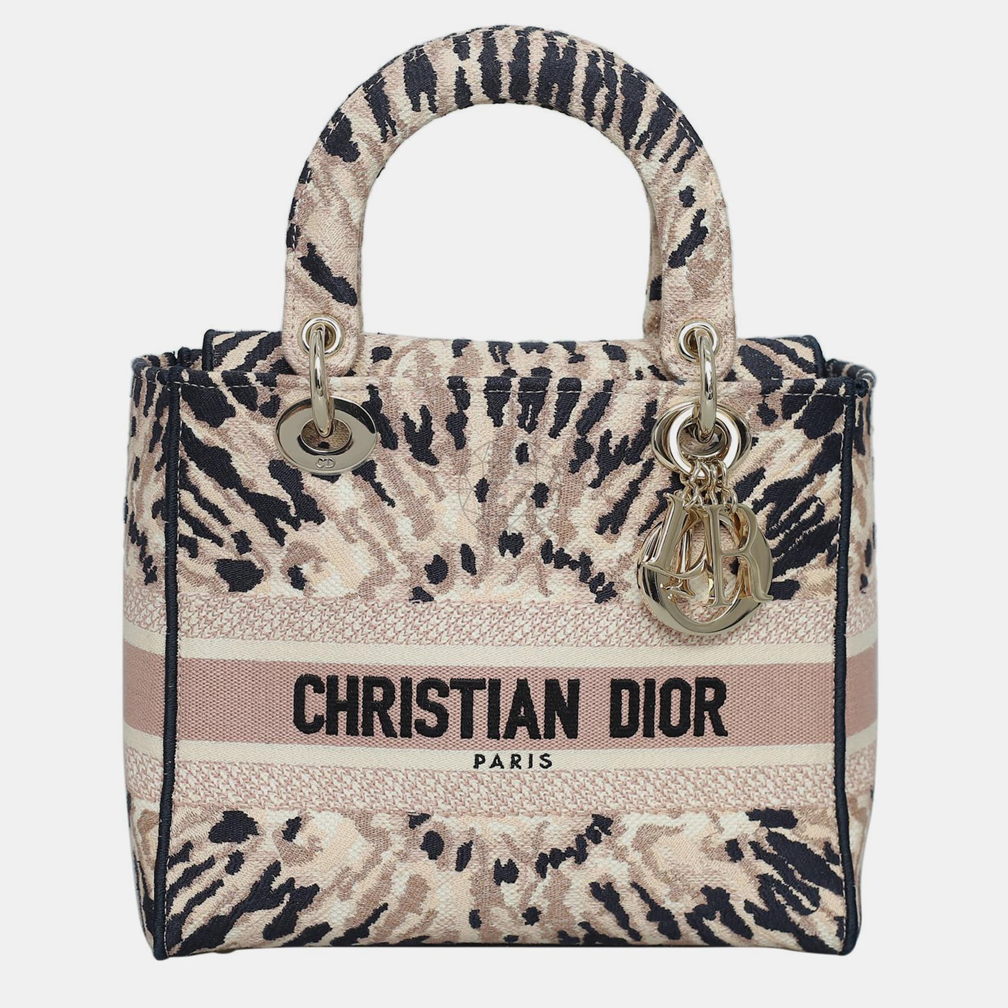 Christian Dior Lady D-Lite Medium Multicolor Embroidery Canvas Top Handle Bag