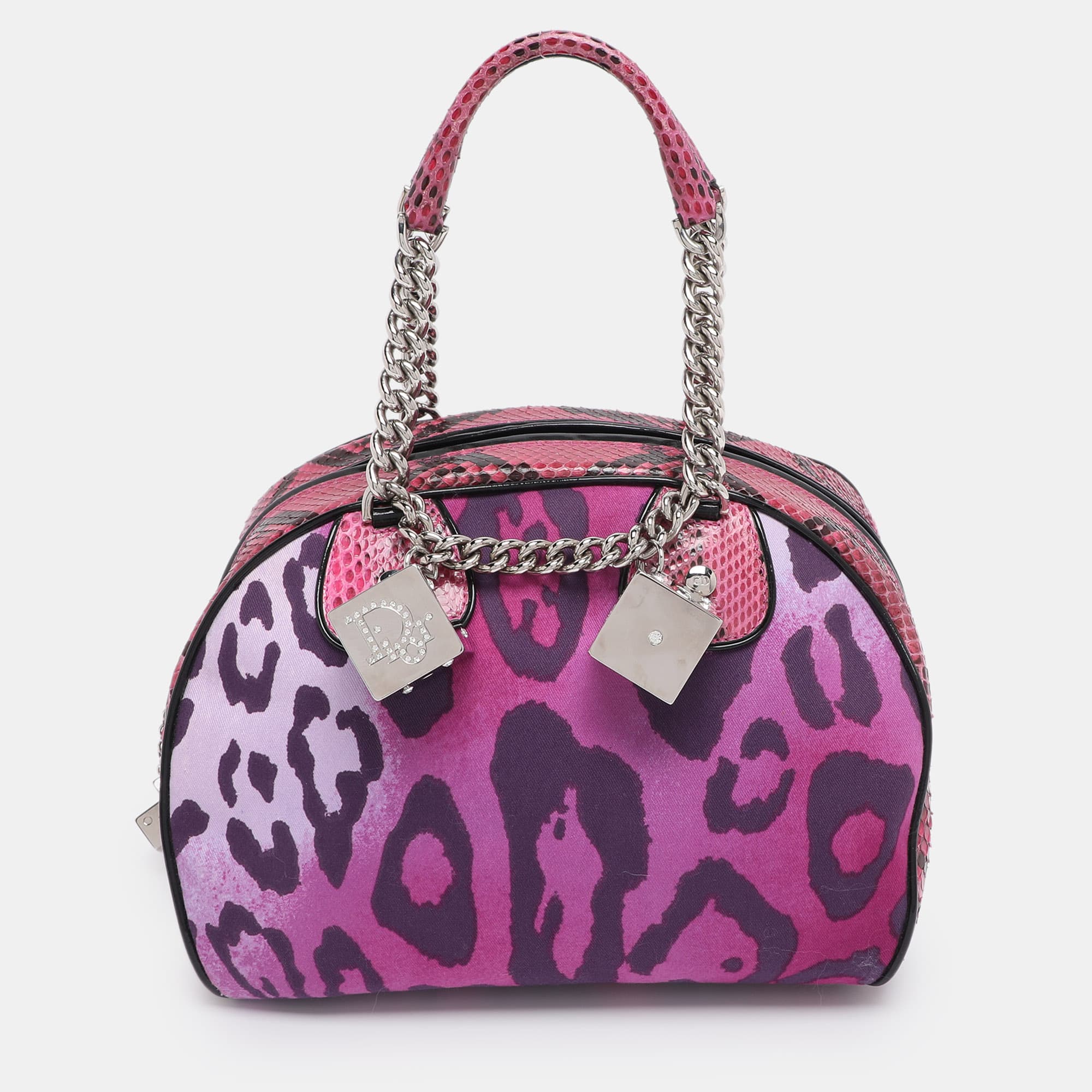 Dior Multicolor Animal Print Canvas and Python Gambler Dice Satchel