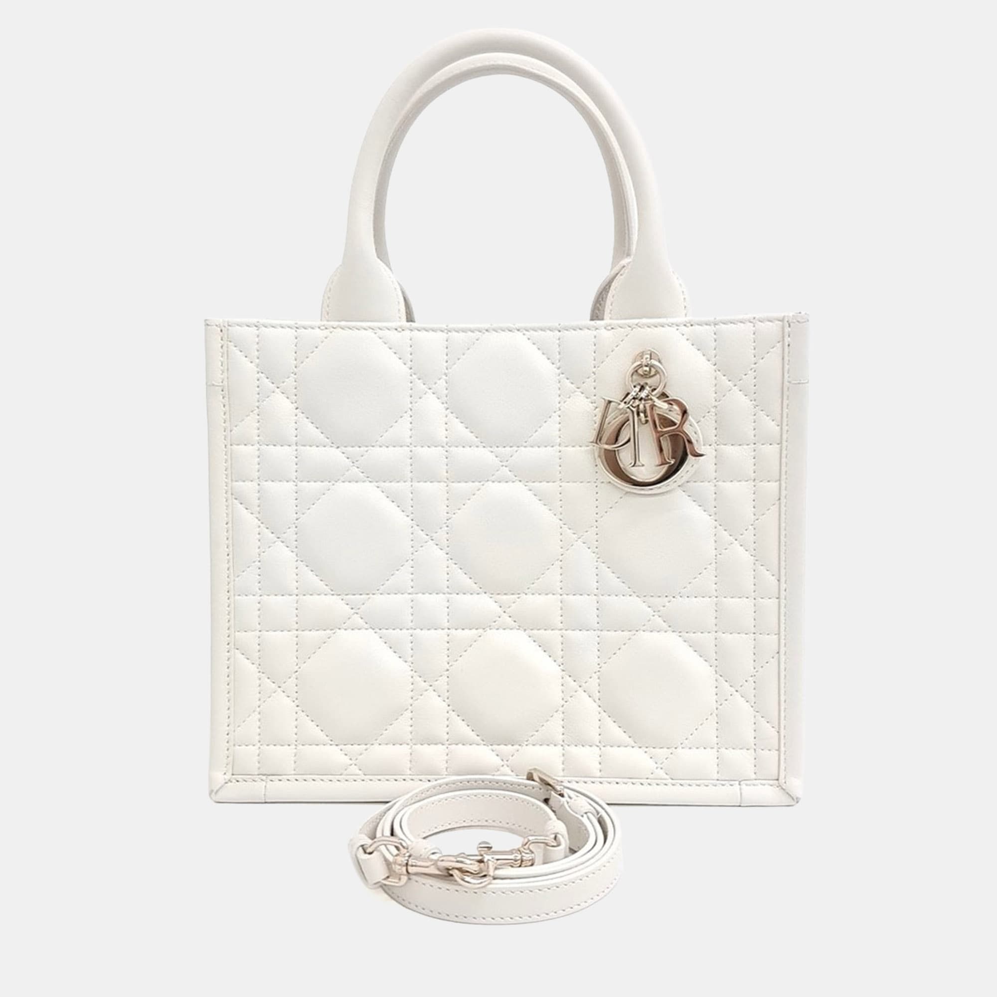 Christian Dior Book Tote Small White Cannage Lambskin Leather Tote Bag