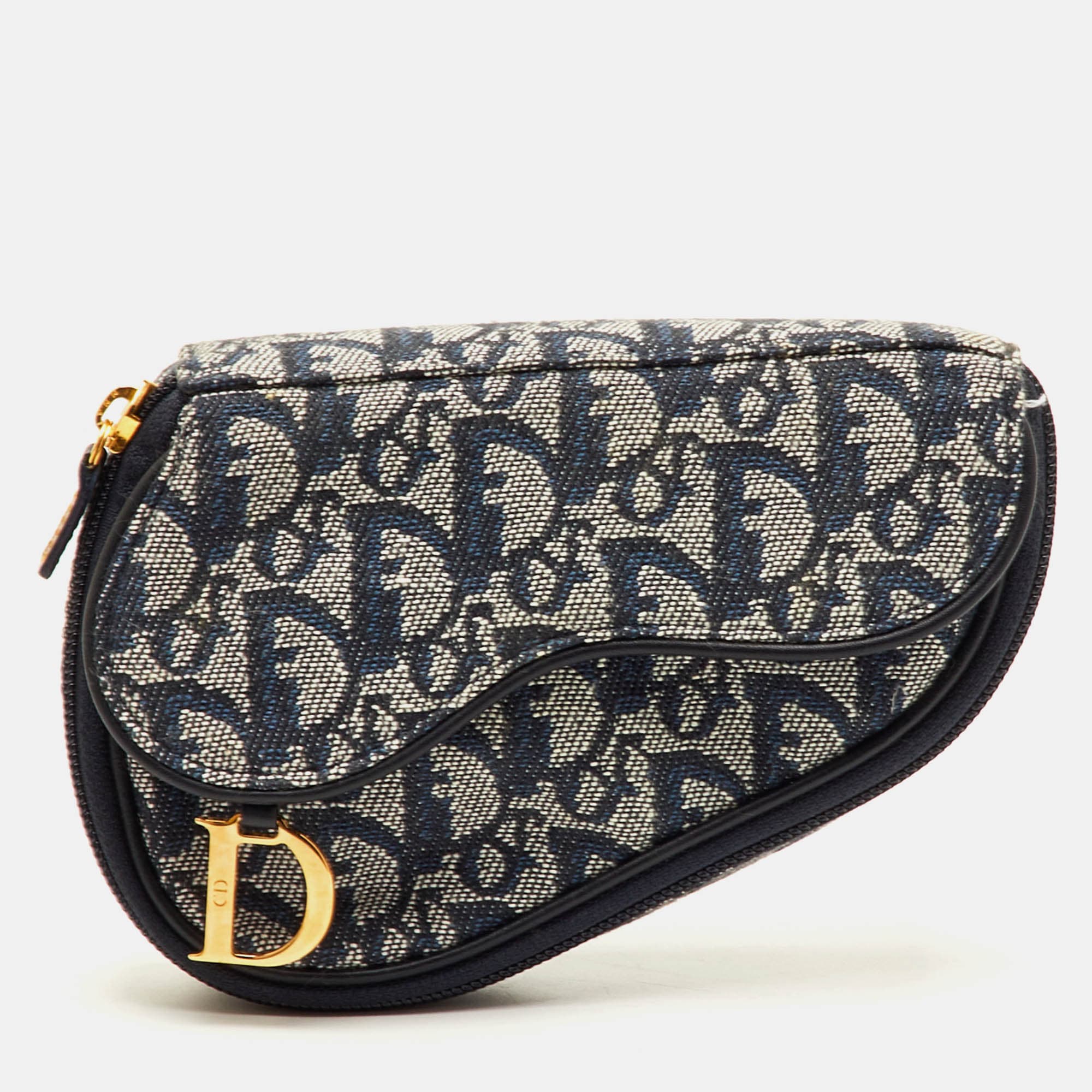 Dior Saddle Navy Blue Oblique Canvas and Leather Pouch Clutch