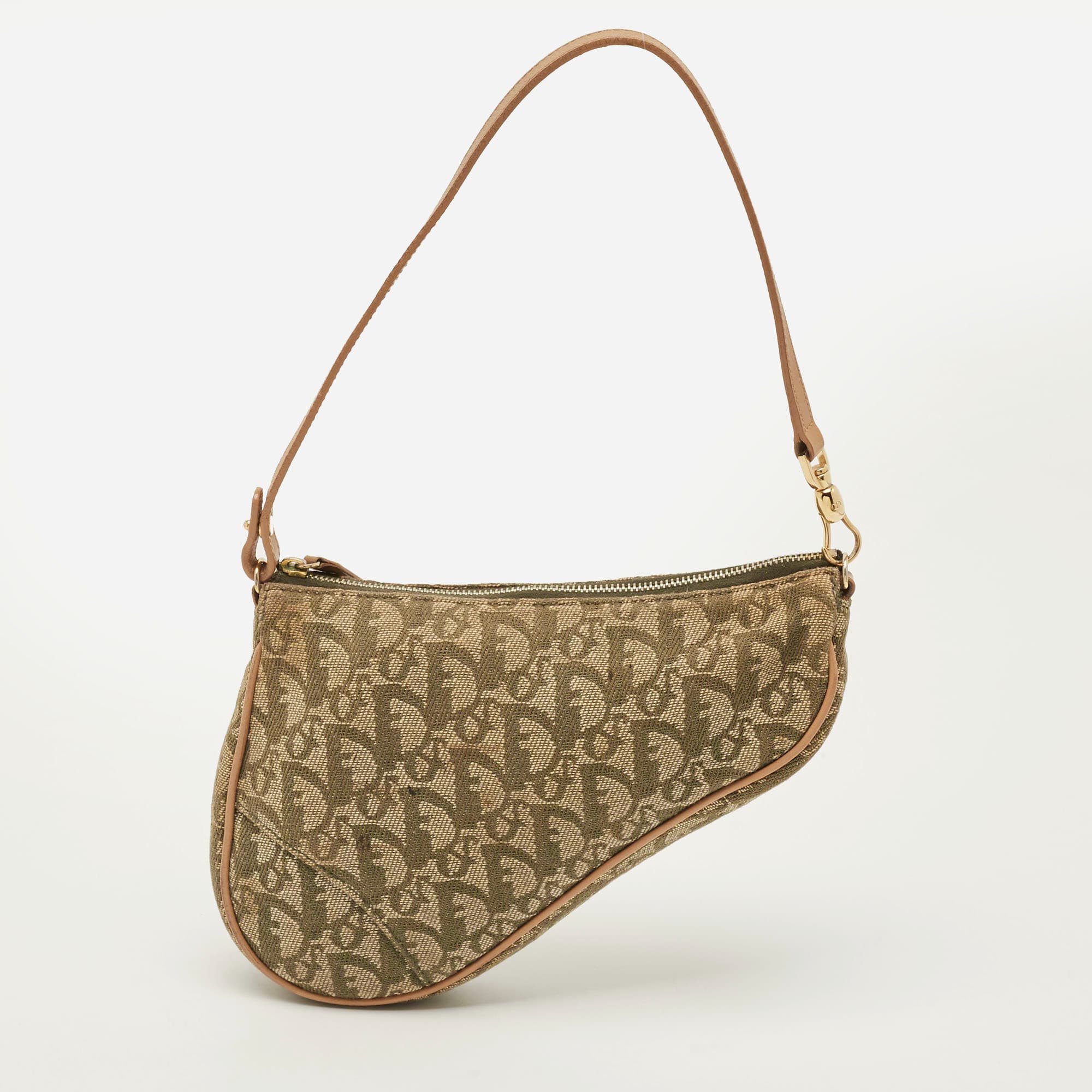 Dior Saddle Green/Beige Oblique Canvas and Leather Bag