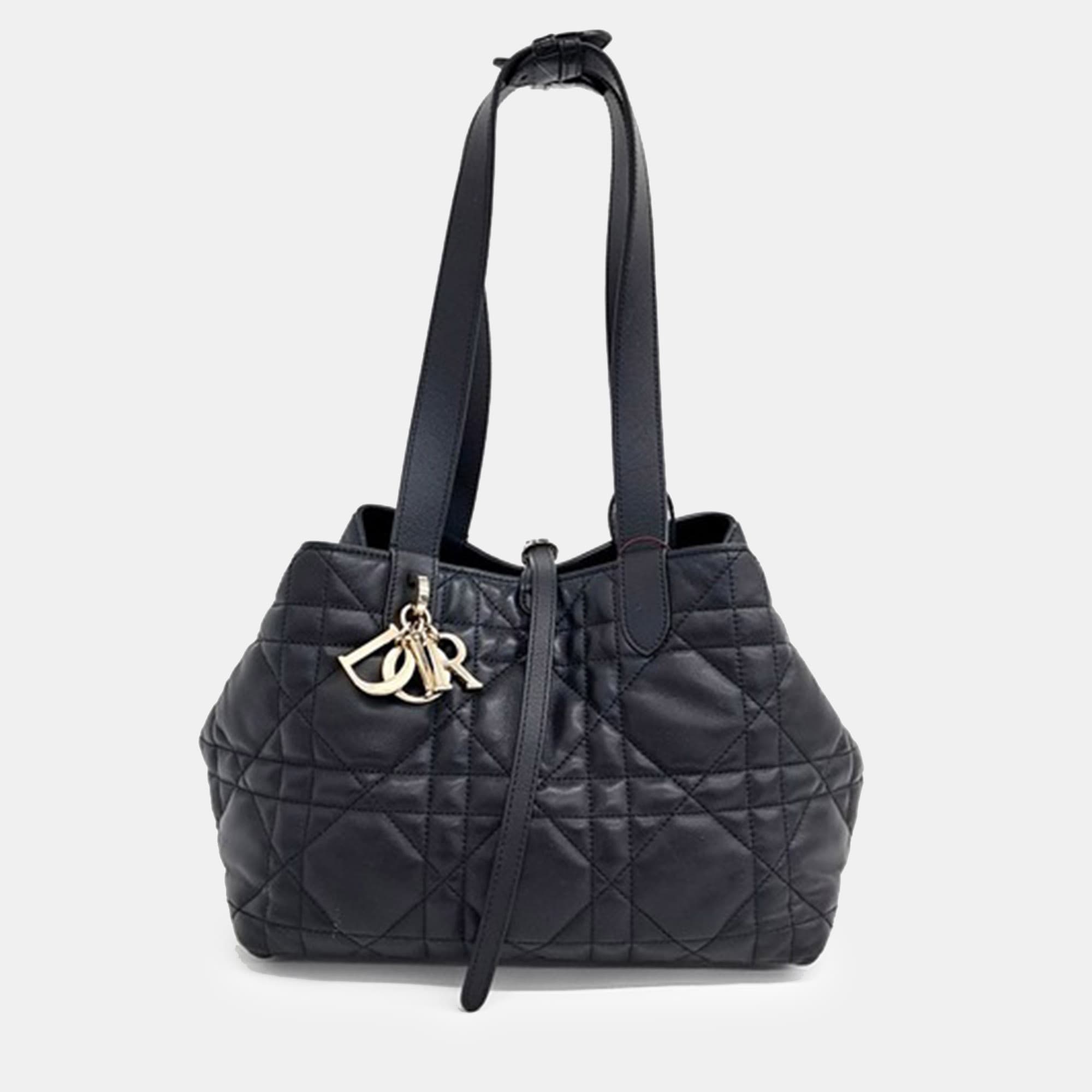 Dior Toujours Medium Black Lambskin Leather Shoulder Bag