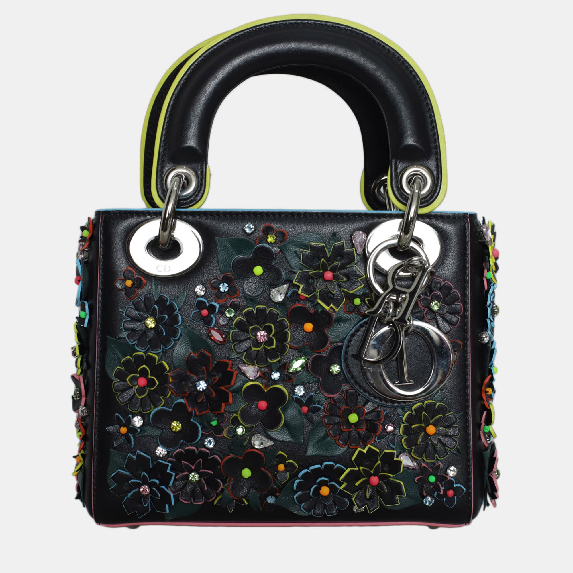 Dior Lady Dior Mini Black Lambskin Leather Top Handle Bag