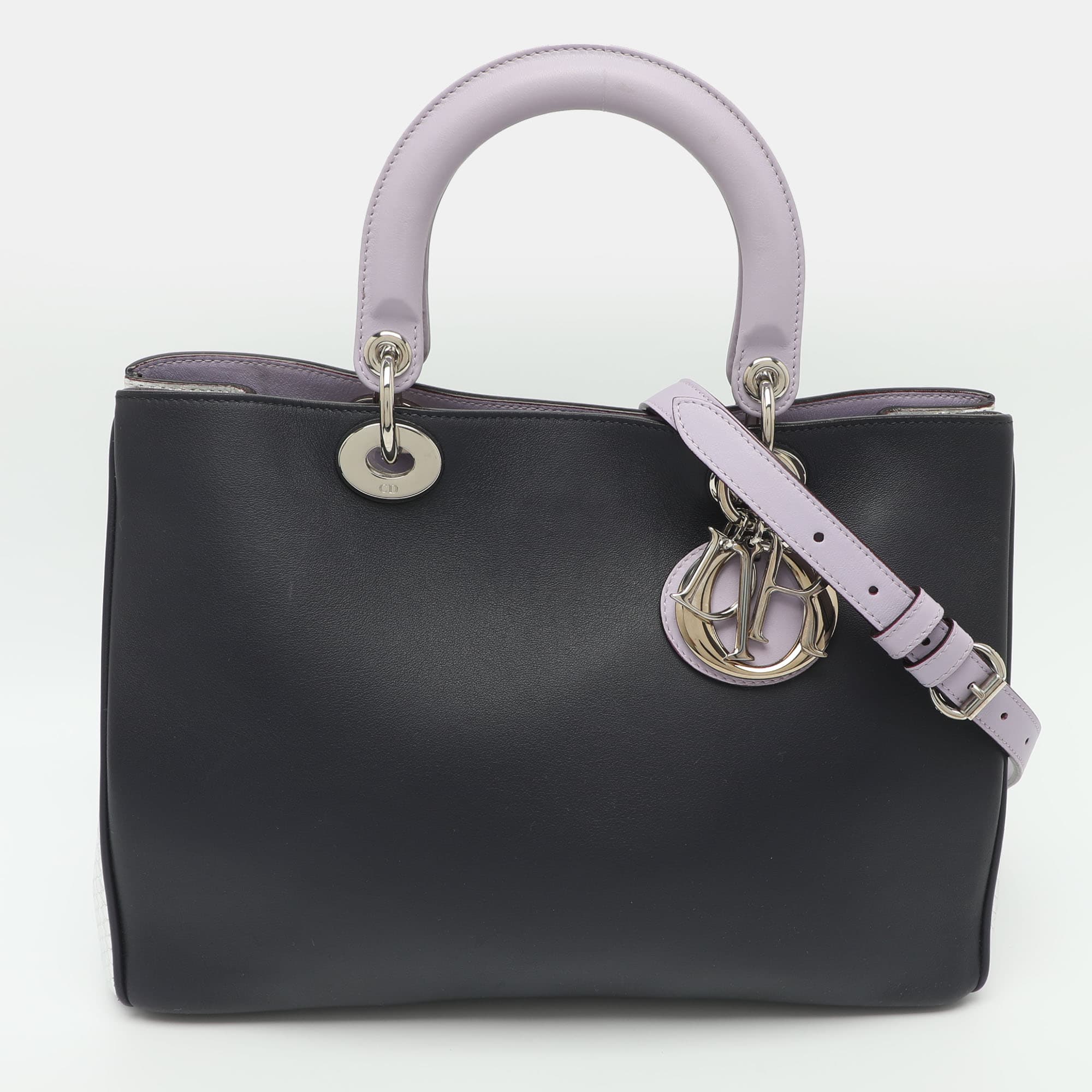 Dior Diorissimo Medium Navy Blue/Silver Leather and Python Tote