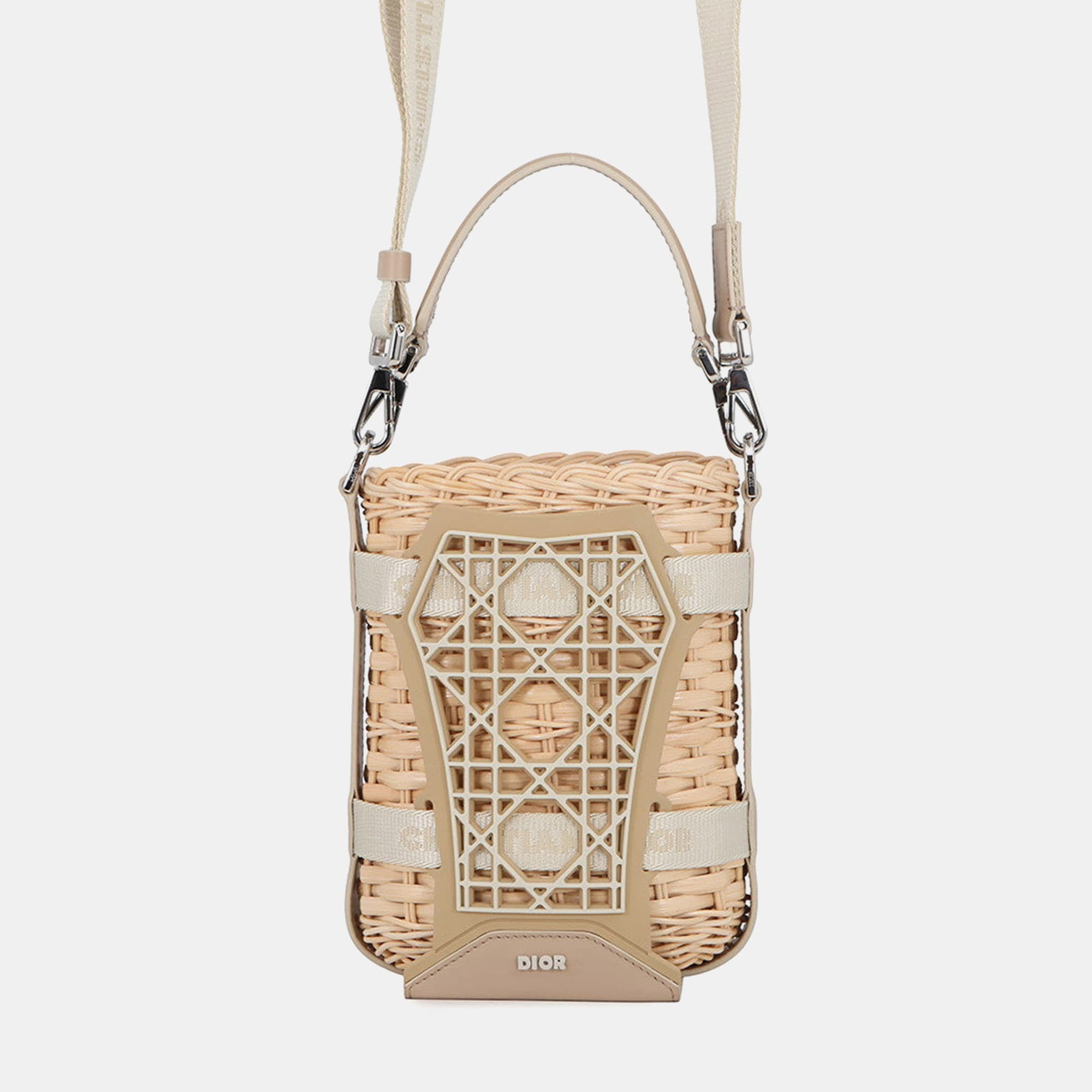 Dior Sahara Small Beige Rattan Calfskin Leather Rubber Shoulder Bag
