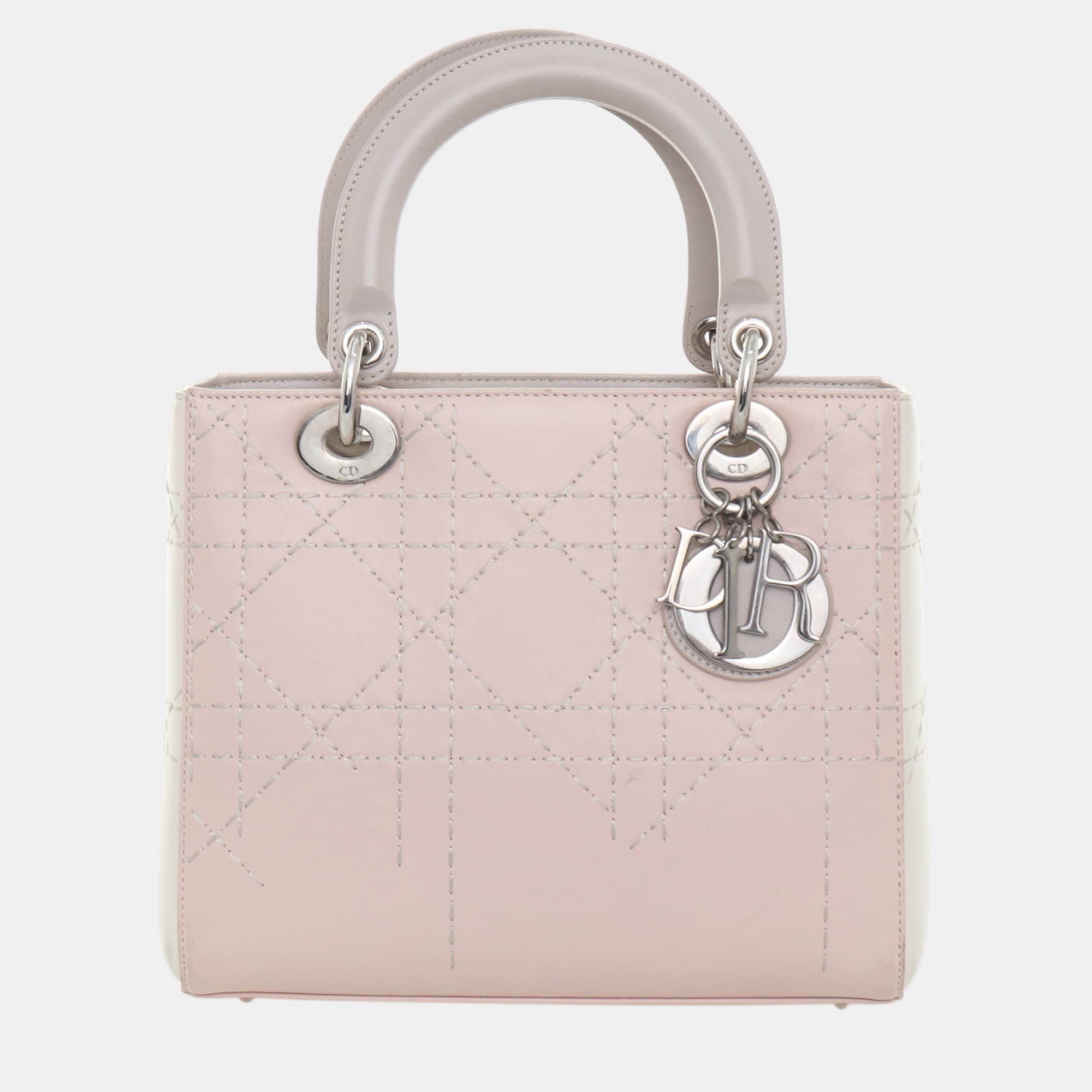 Dior Lady Dior Medium Pink Calfskin Leather Top Handle Bag
