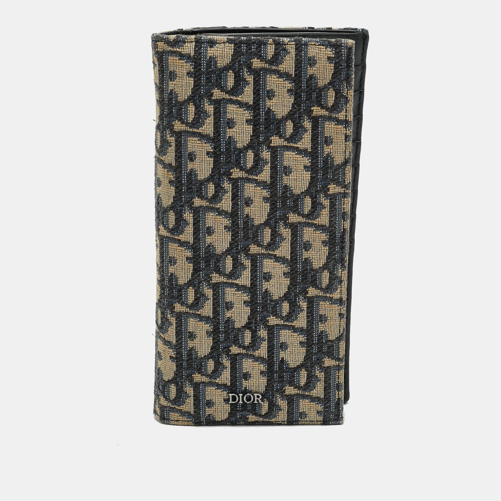 Dior Navy Blue Oblique Canvas Bifold Long Wallet